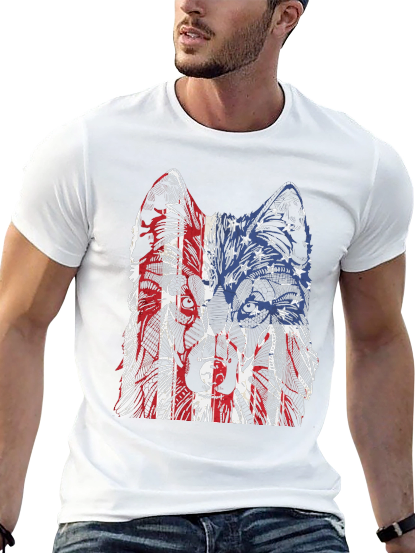 Patriotic Wolf Graphic Tee - Unisex Black T-Shirt