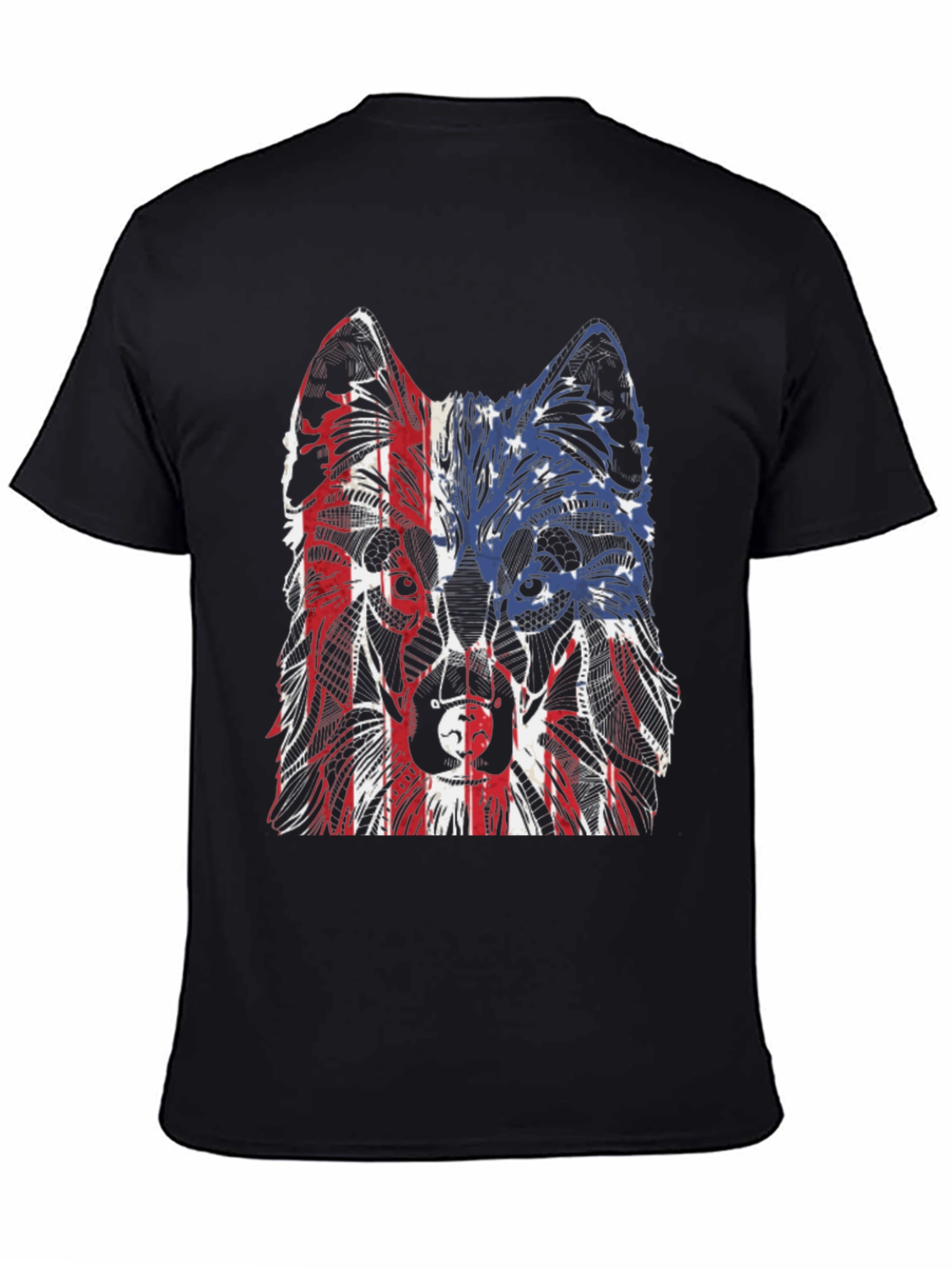 Patriotic Wolf Graphic Tee - Unisex Black T-Shirt