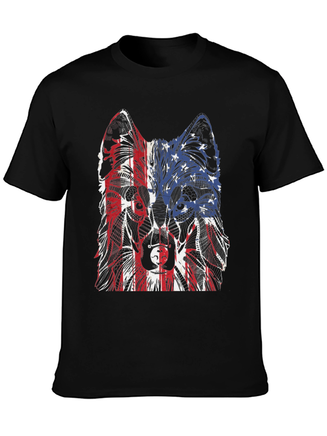 Patriotic Wolf Graphic Tee - Unisex Black T-Shirt