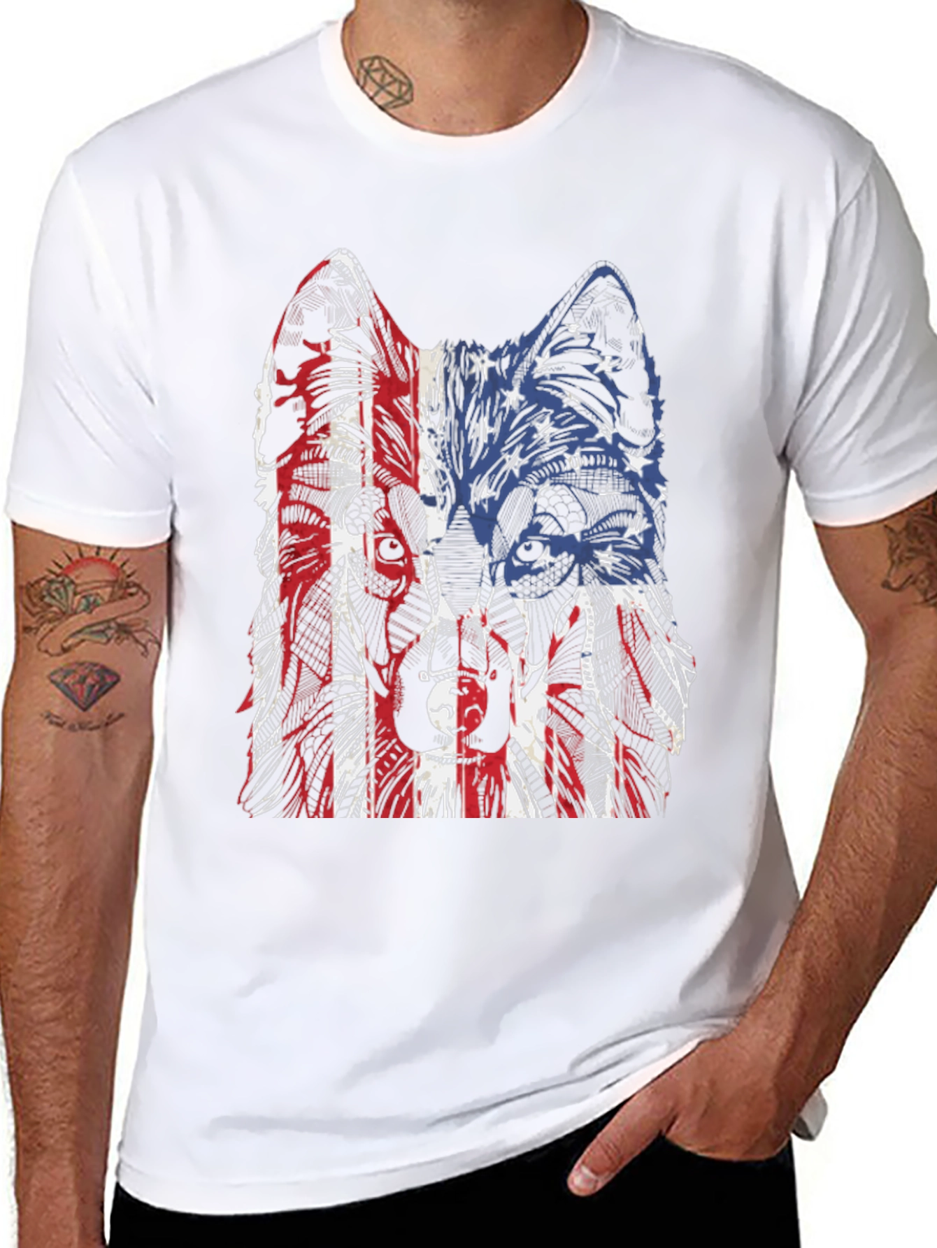 Patriotic Wolf Graphic Tee - Unisex Black T-Shirt