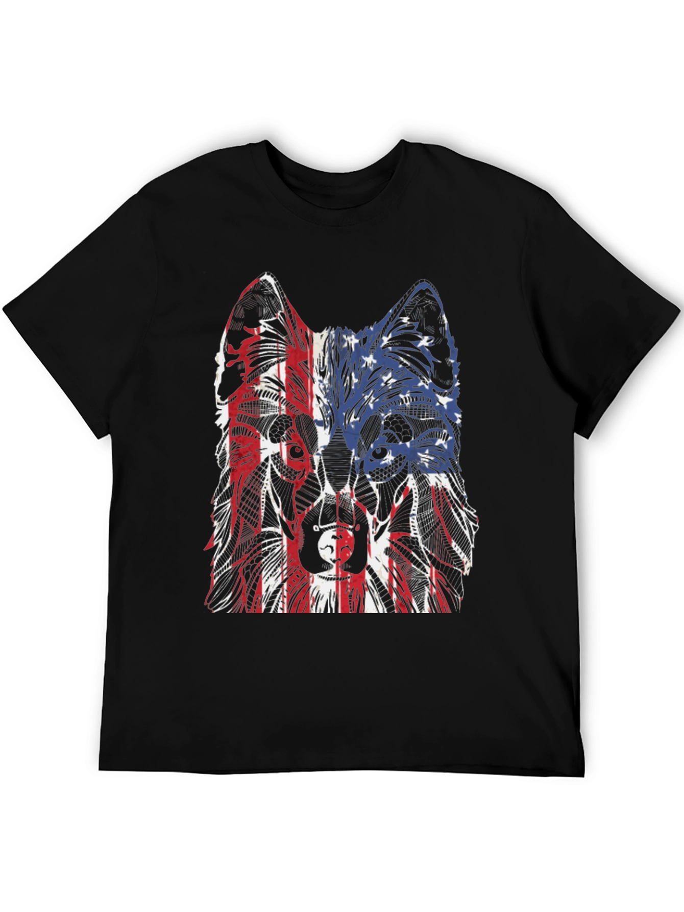 Patriotic Wolf Graphic Tee - Unisex Black T-Shirt