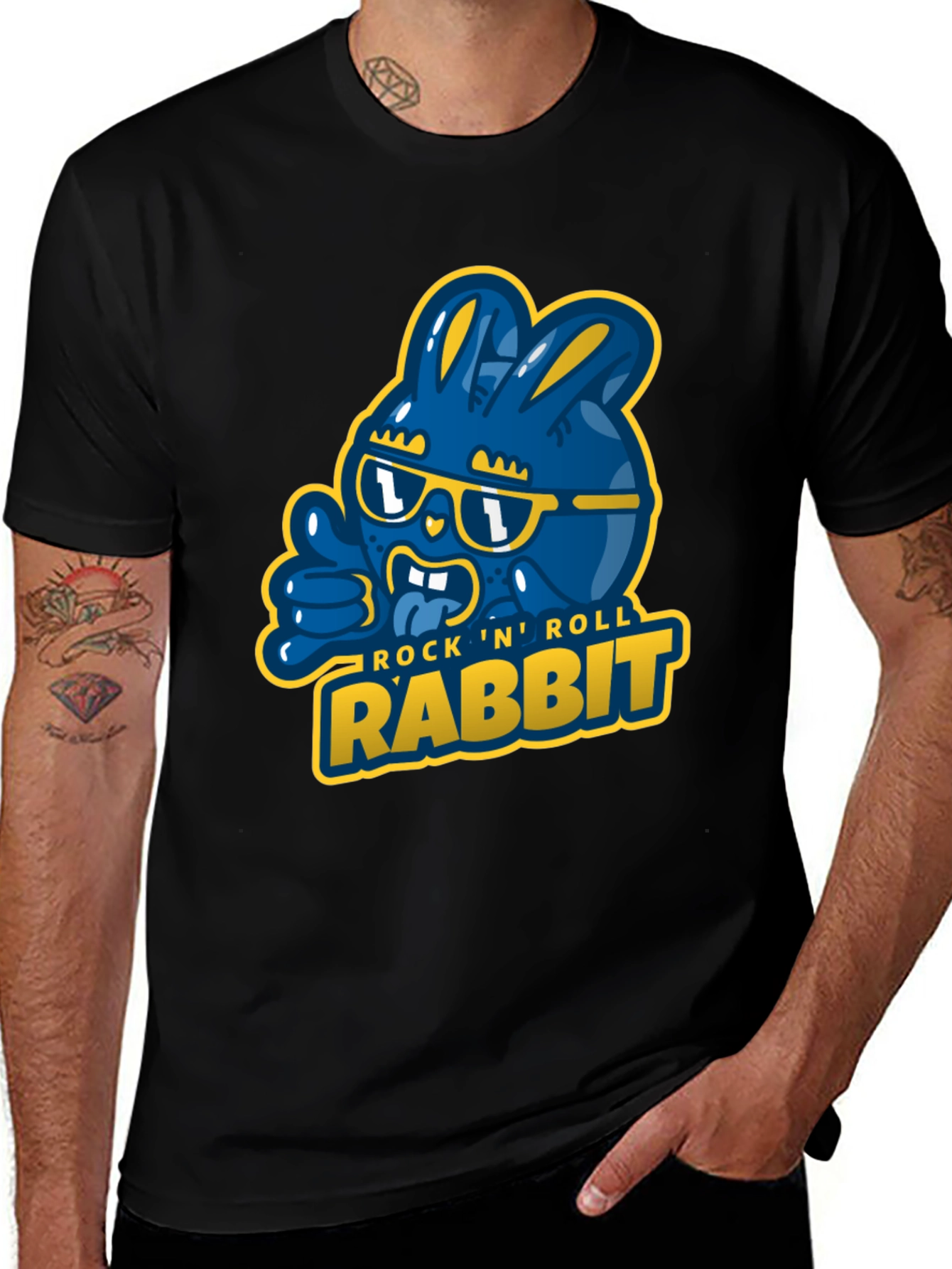 Rock N Roll Rabbit Black Graphic T-Shirt