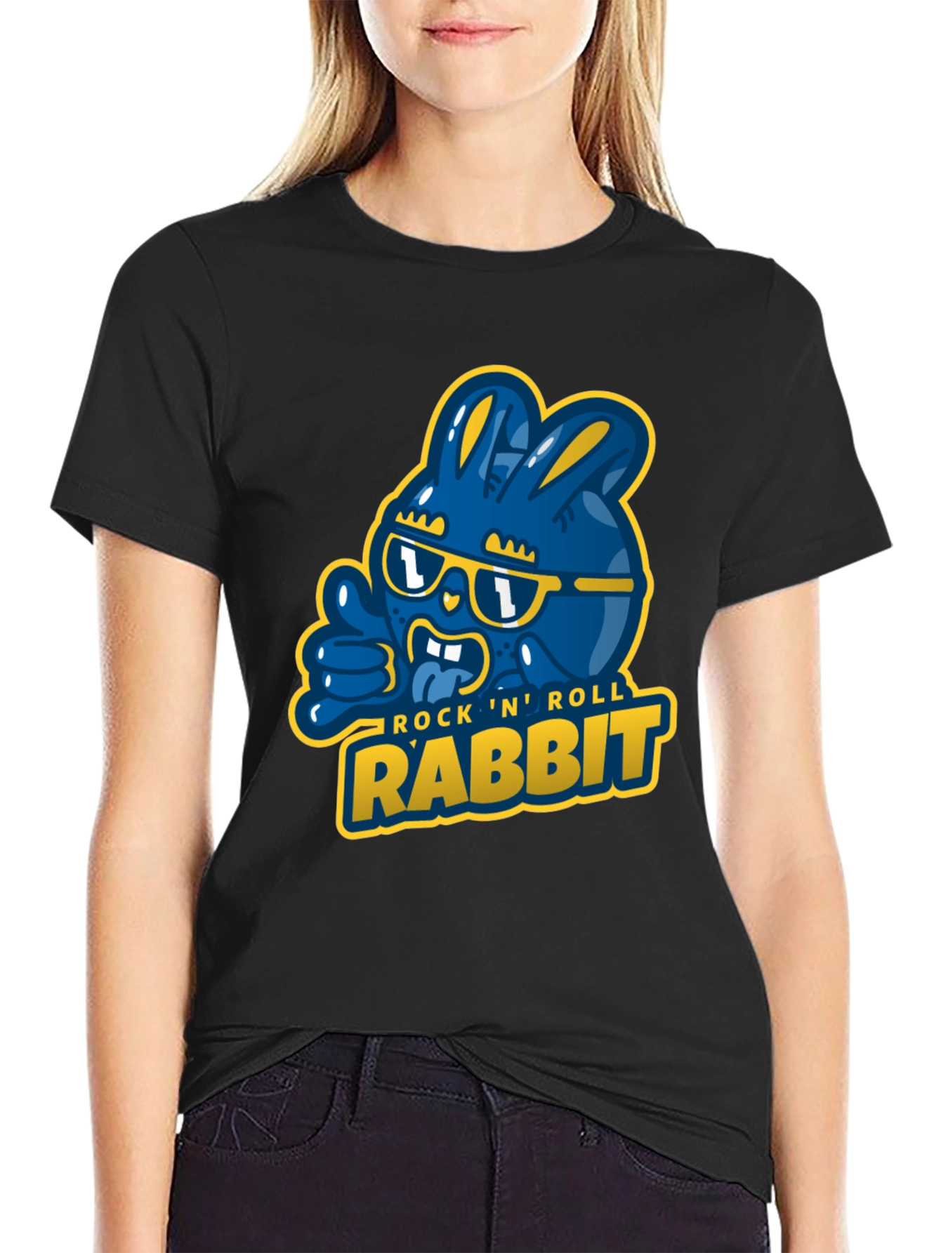 Rock N Roll Rabbit Black Graphic T-Shirt
