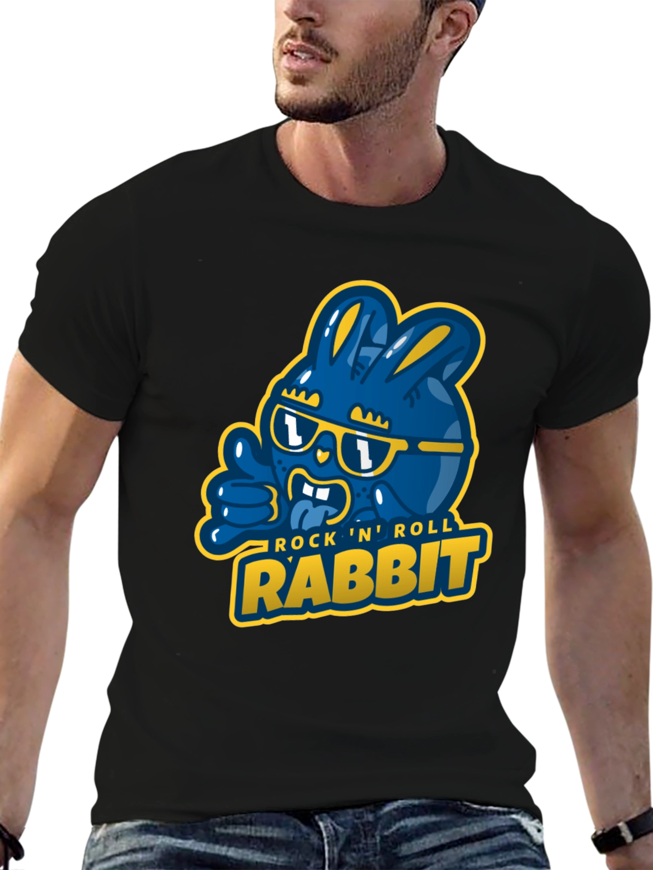 Rock N Roll Rabbit Black Graphic T-Shirt