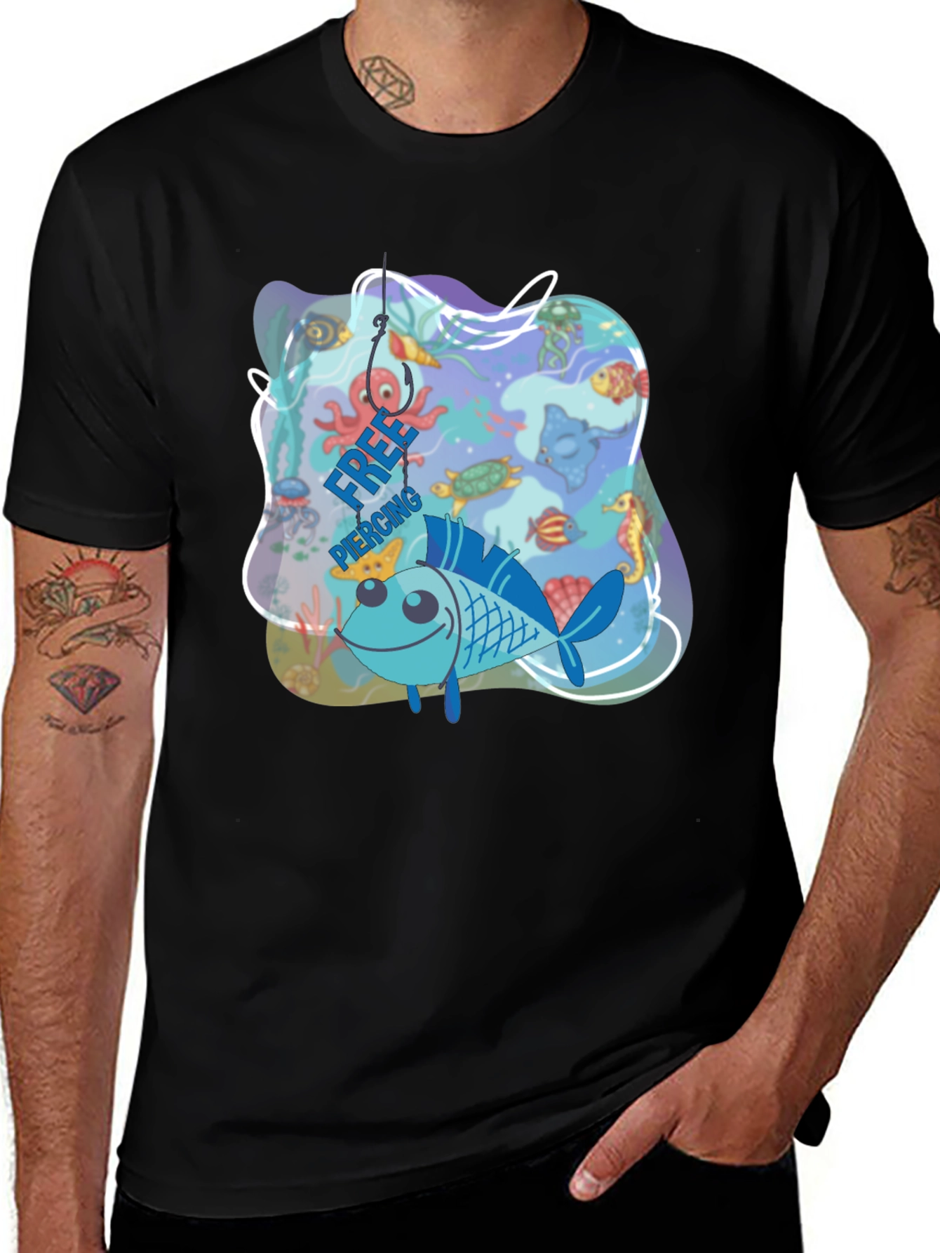 Funny Fish Hook Piercing T-Shirt