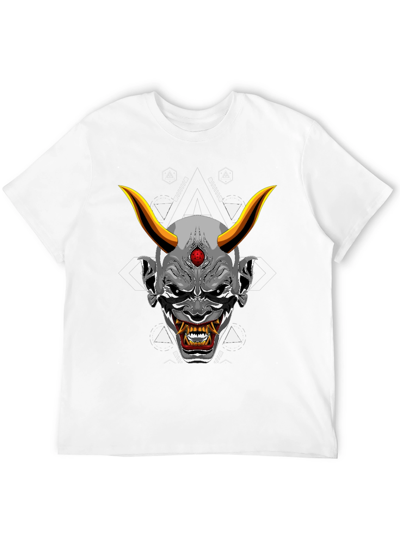 Black T-Shirt with Japanese Oni Mask Graphic