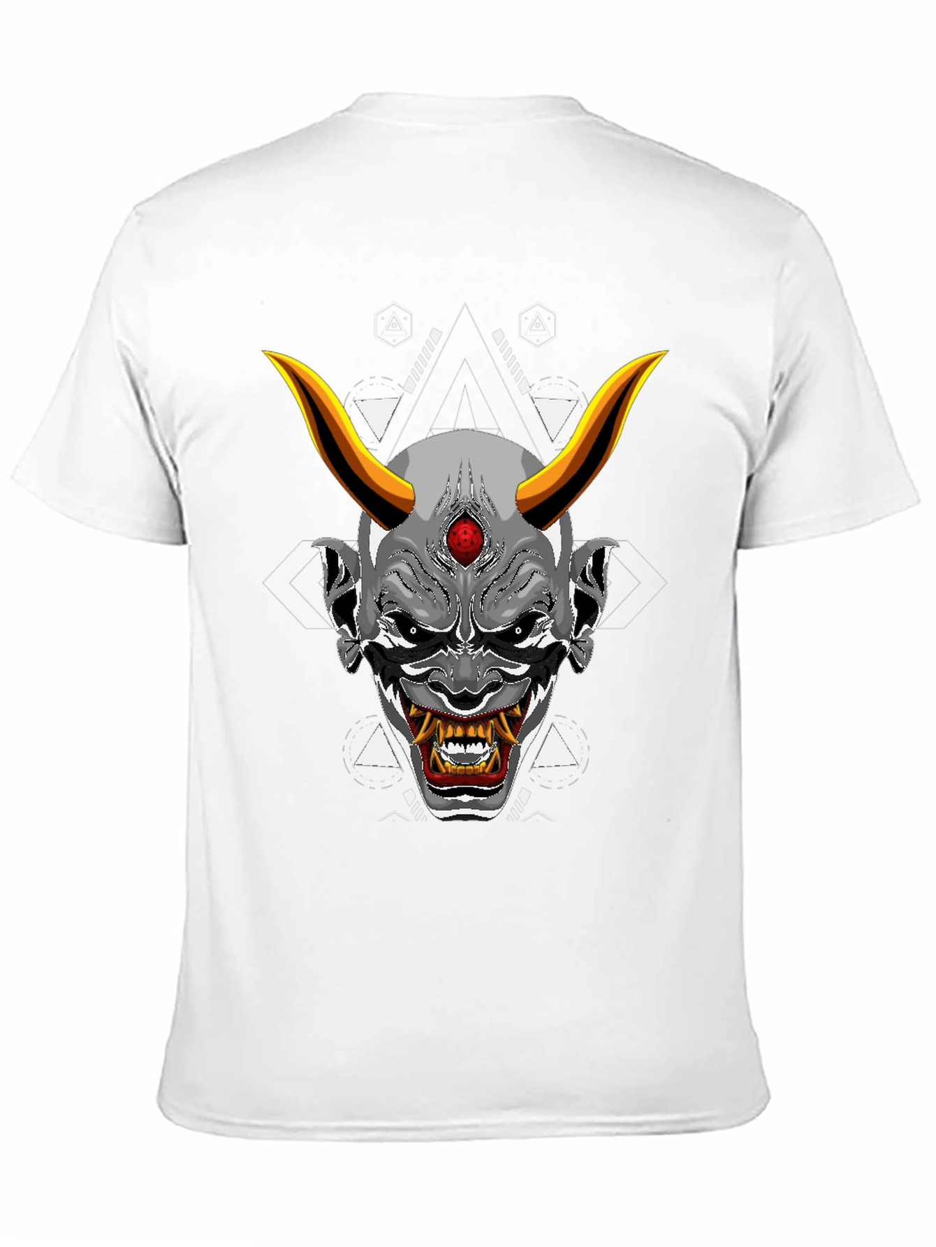 Black T-Shirt with Japanese Oni Mask Graphic