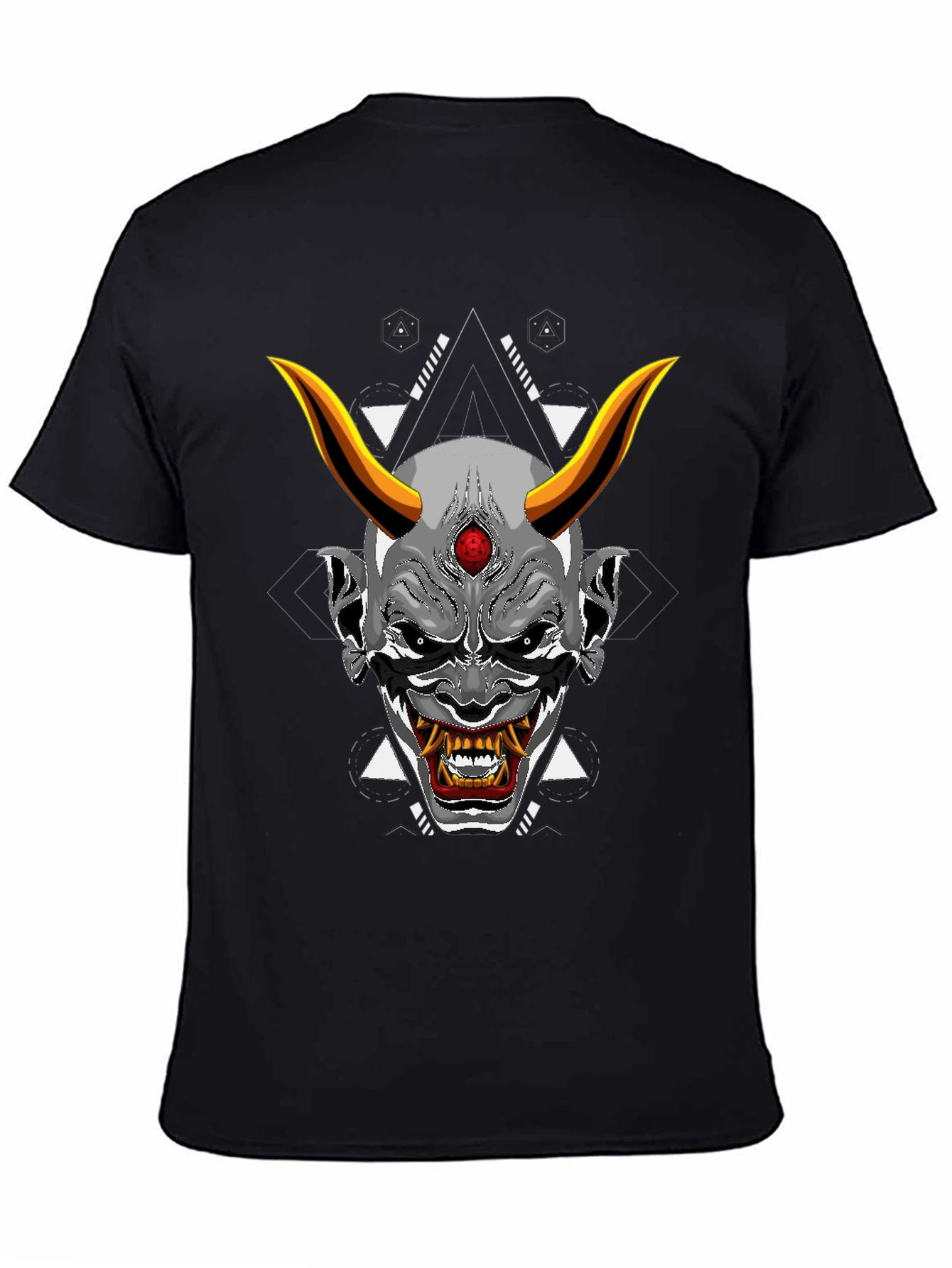 Black T-Shirt with Japanese Oni Mask Graphic
