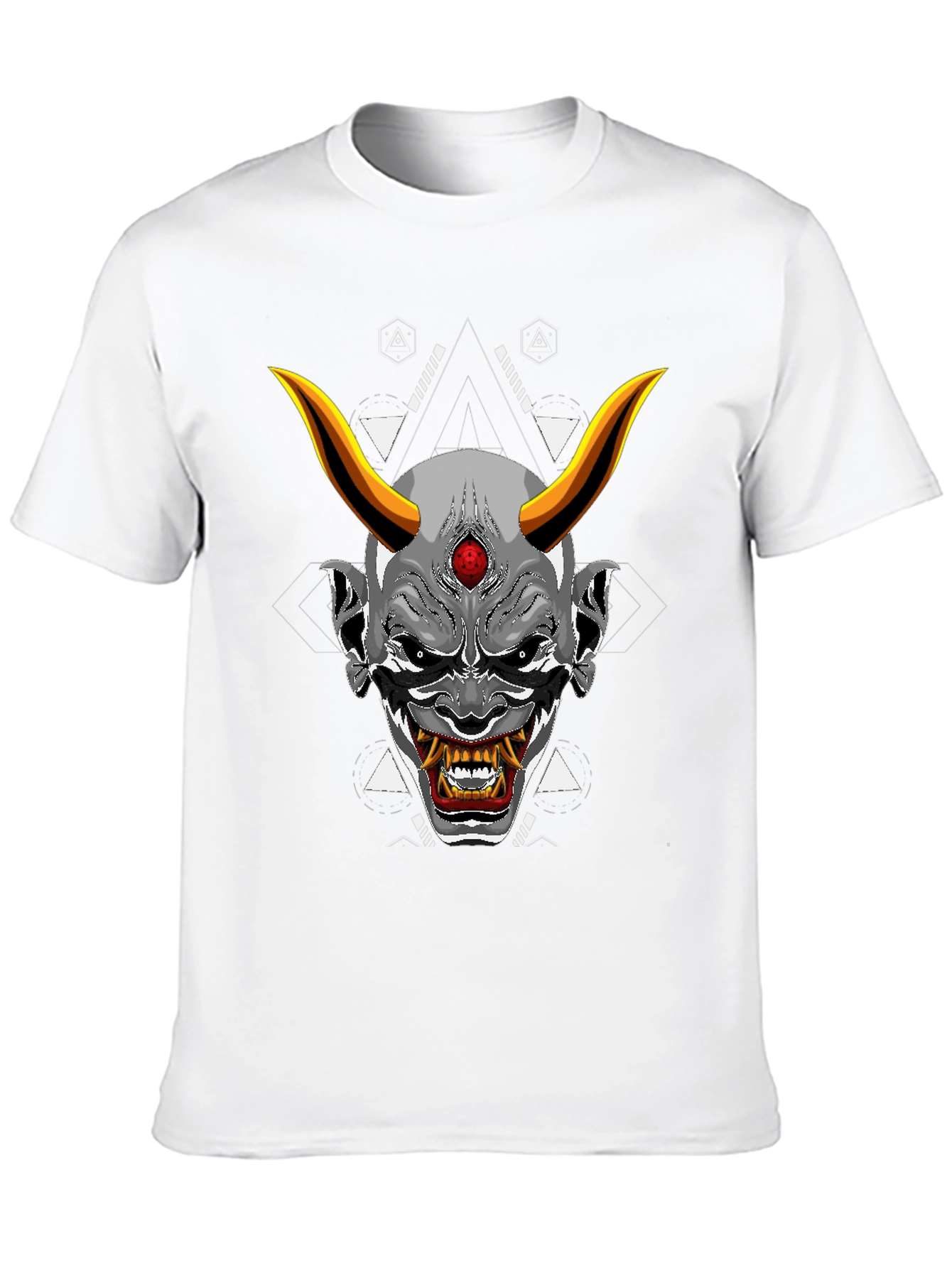 Black T-Shirt with Japanese Oni Mask Graphic