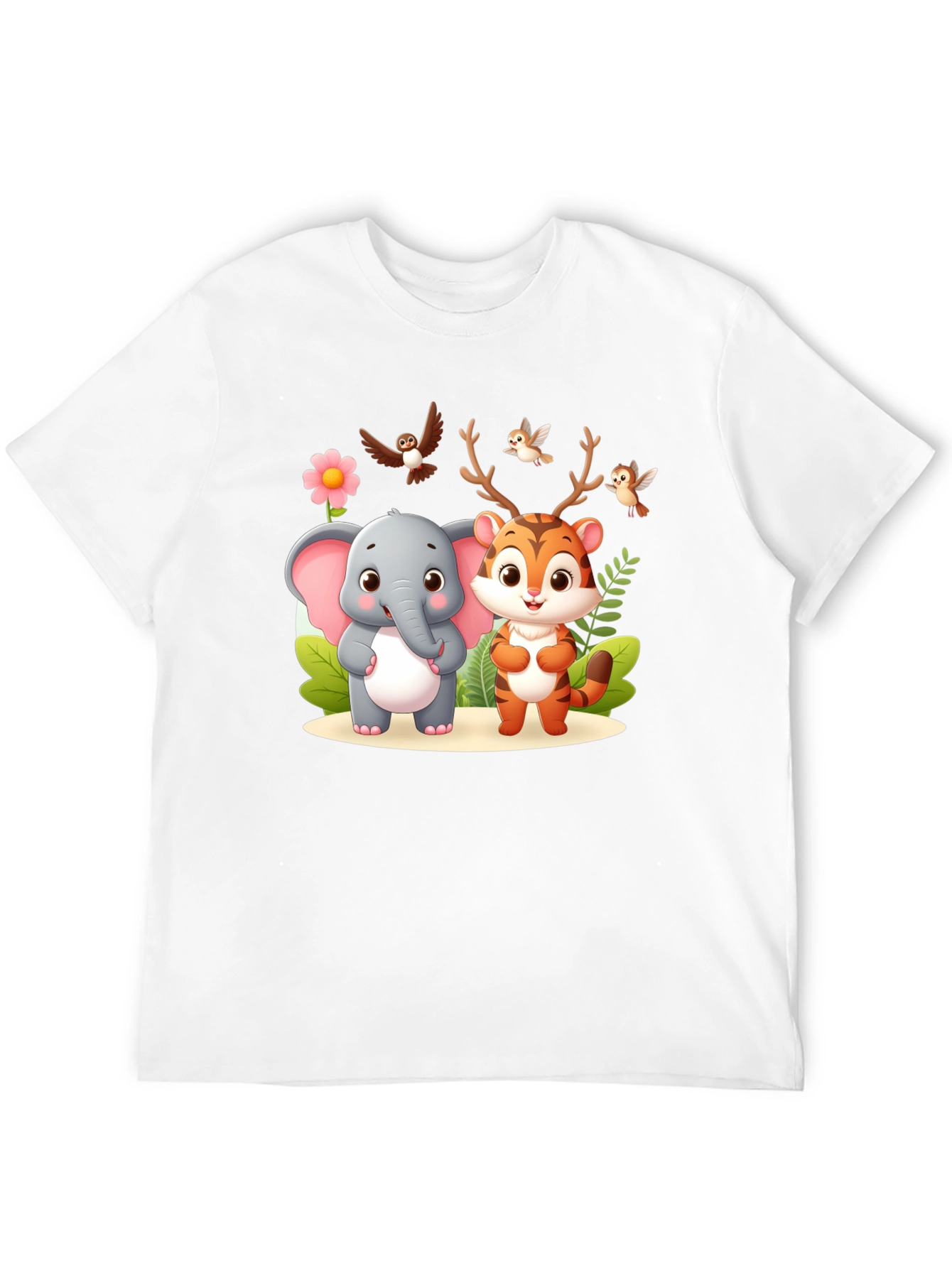 Cute Cartoon Animal Graphic Black T-Shirt