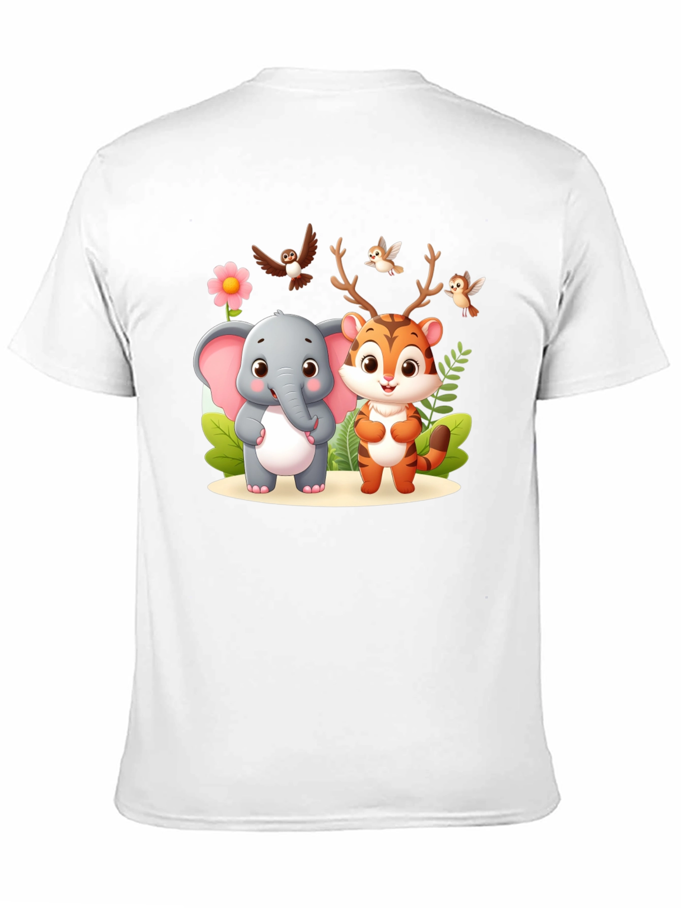 Cute Cartoon Animal Graphic Black T-Shirt