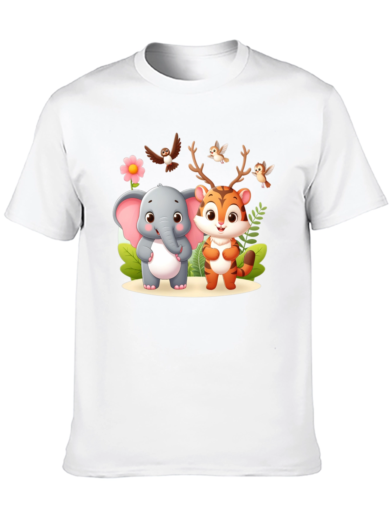 Cute Cartoon Animal Graphic Black T-Shirt