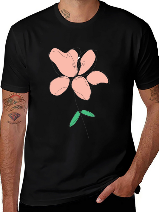 Modern Floral Graphic Tee - Black Cotton Blend