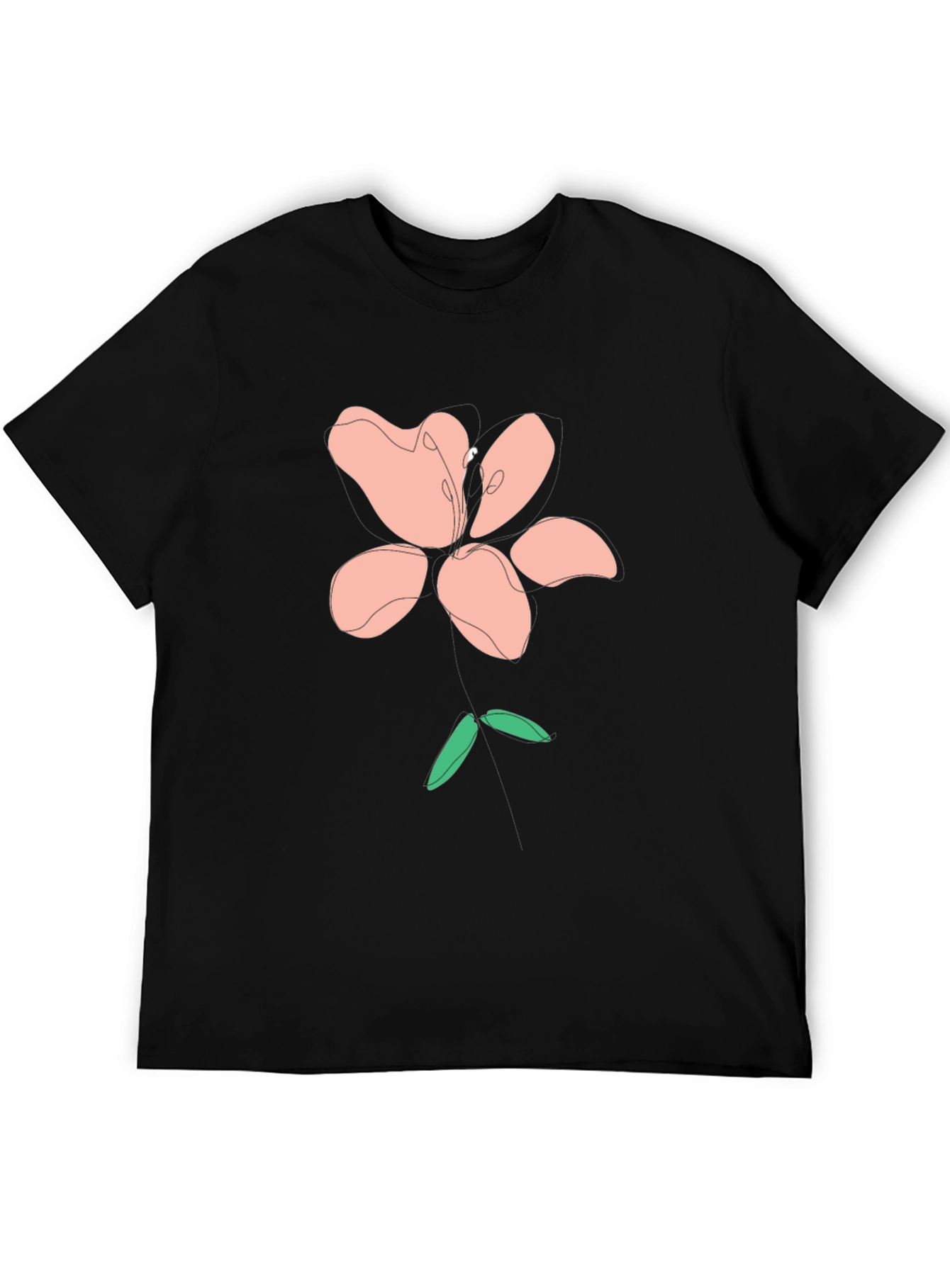 Modern Floral Graphic Tee - Black Cotton Blend
