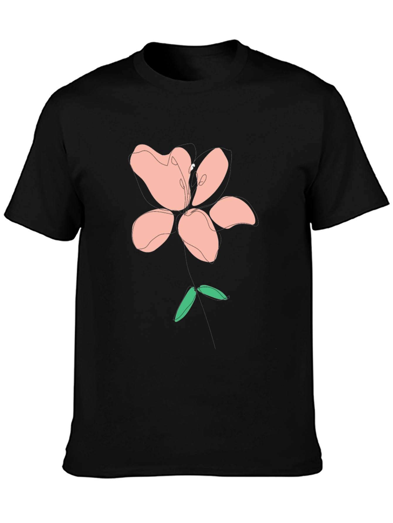Modern Floral Graphic Tee - Black Cotton Blend