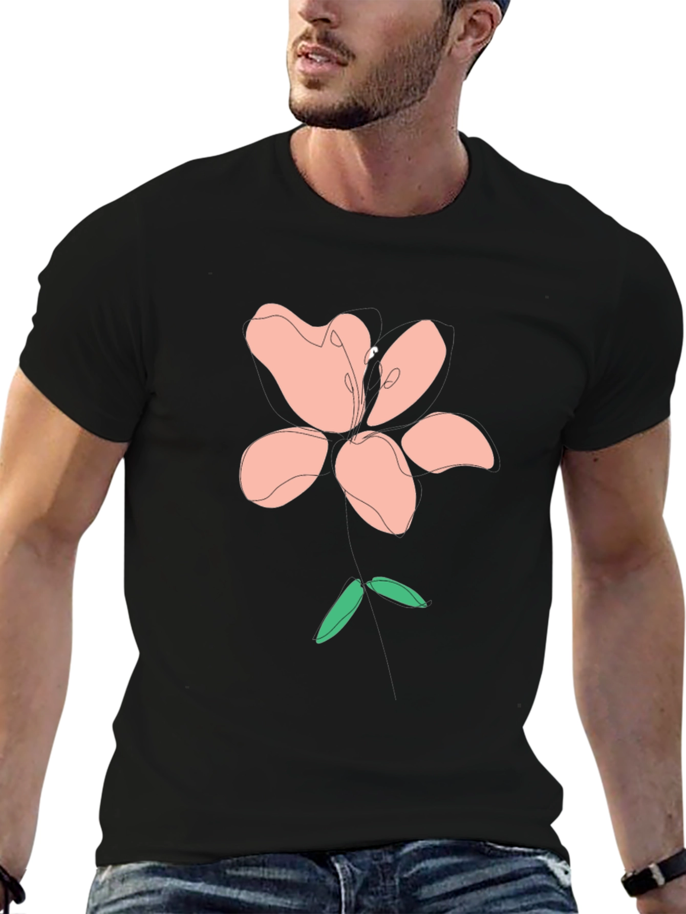 Modern Floral Graphic Tee - Black Cotton Blend