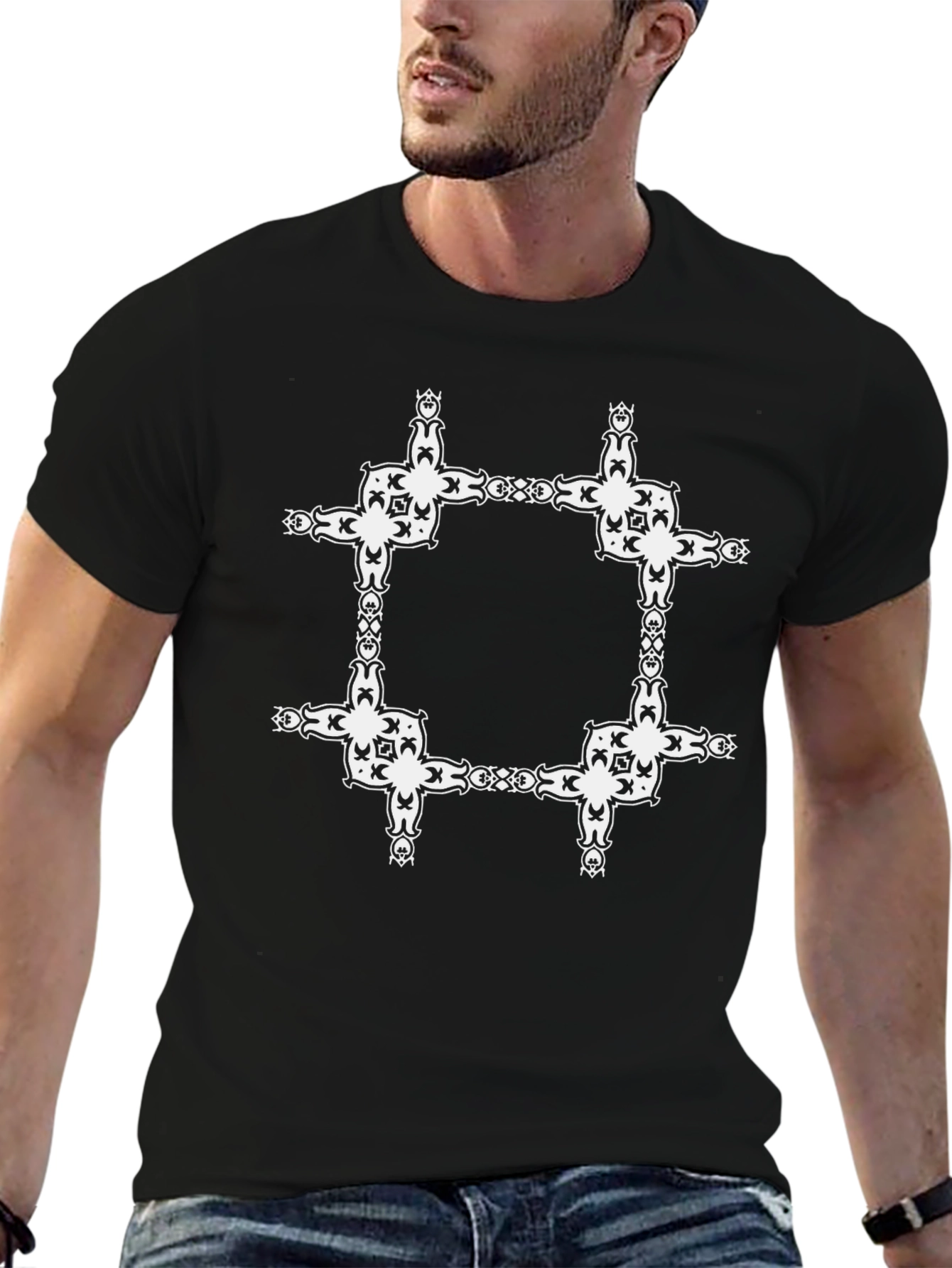 Ornate Square Graphic Black T-Shirt