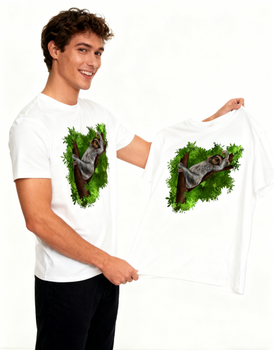 Men's Sloth in Jungle Nature Graphic Print T-Shirt, 1 pcs 190g 100% Pure Cotton Casual Short-Sleeve T-Shirt