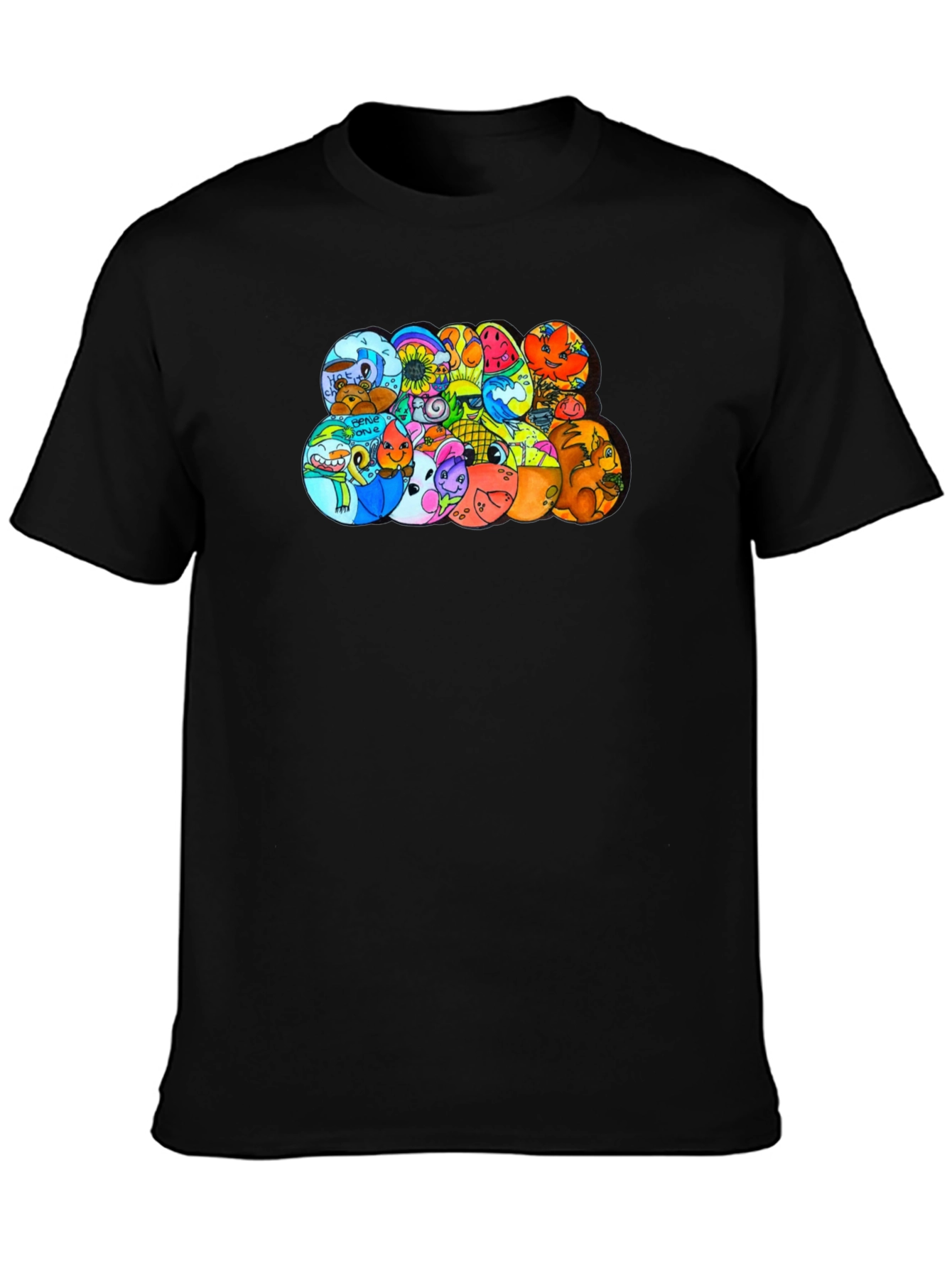 Cartoon Character Circles Black T-Shirt