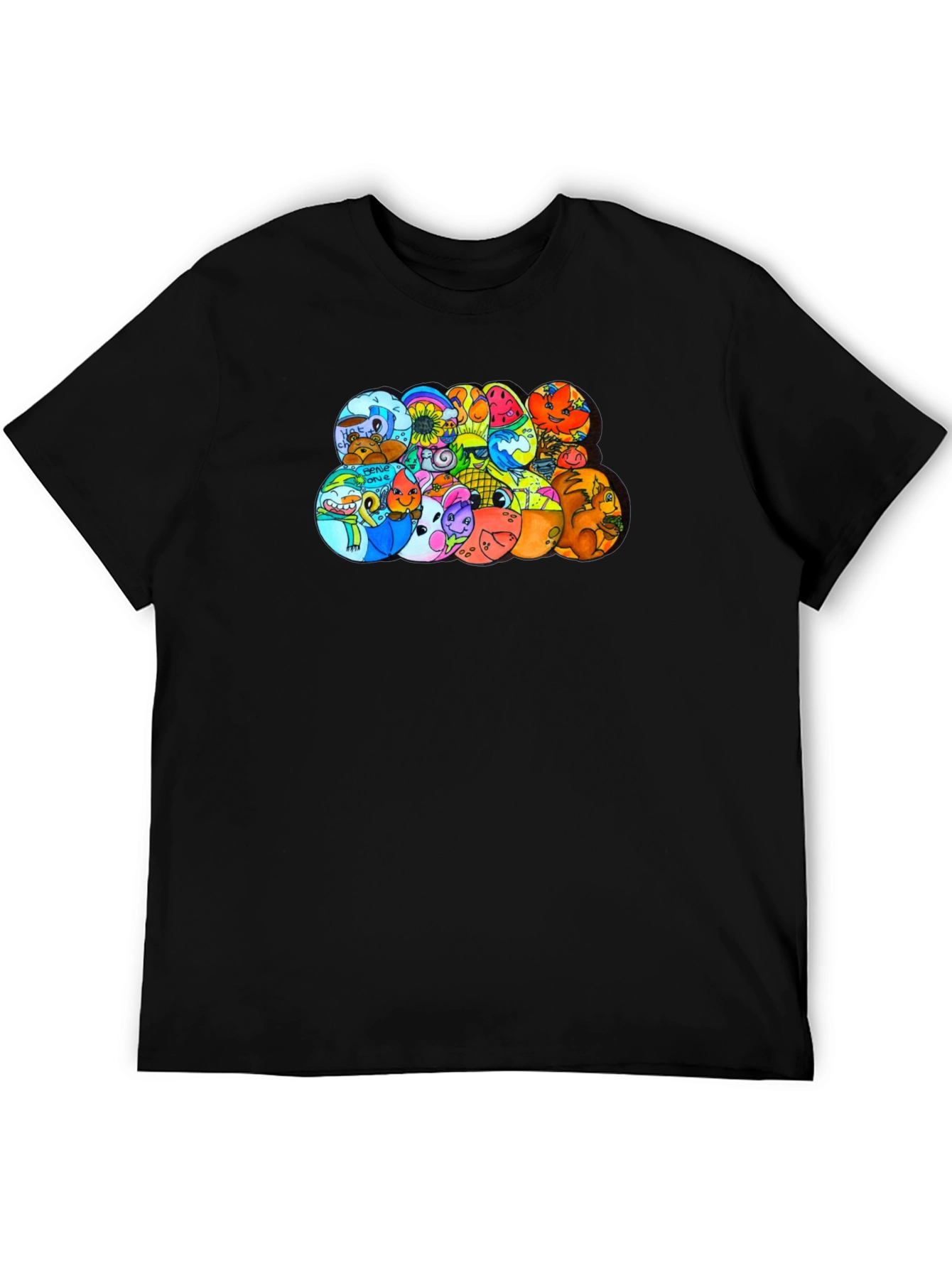 Cartoon Character Circles Black T-Shirt