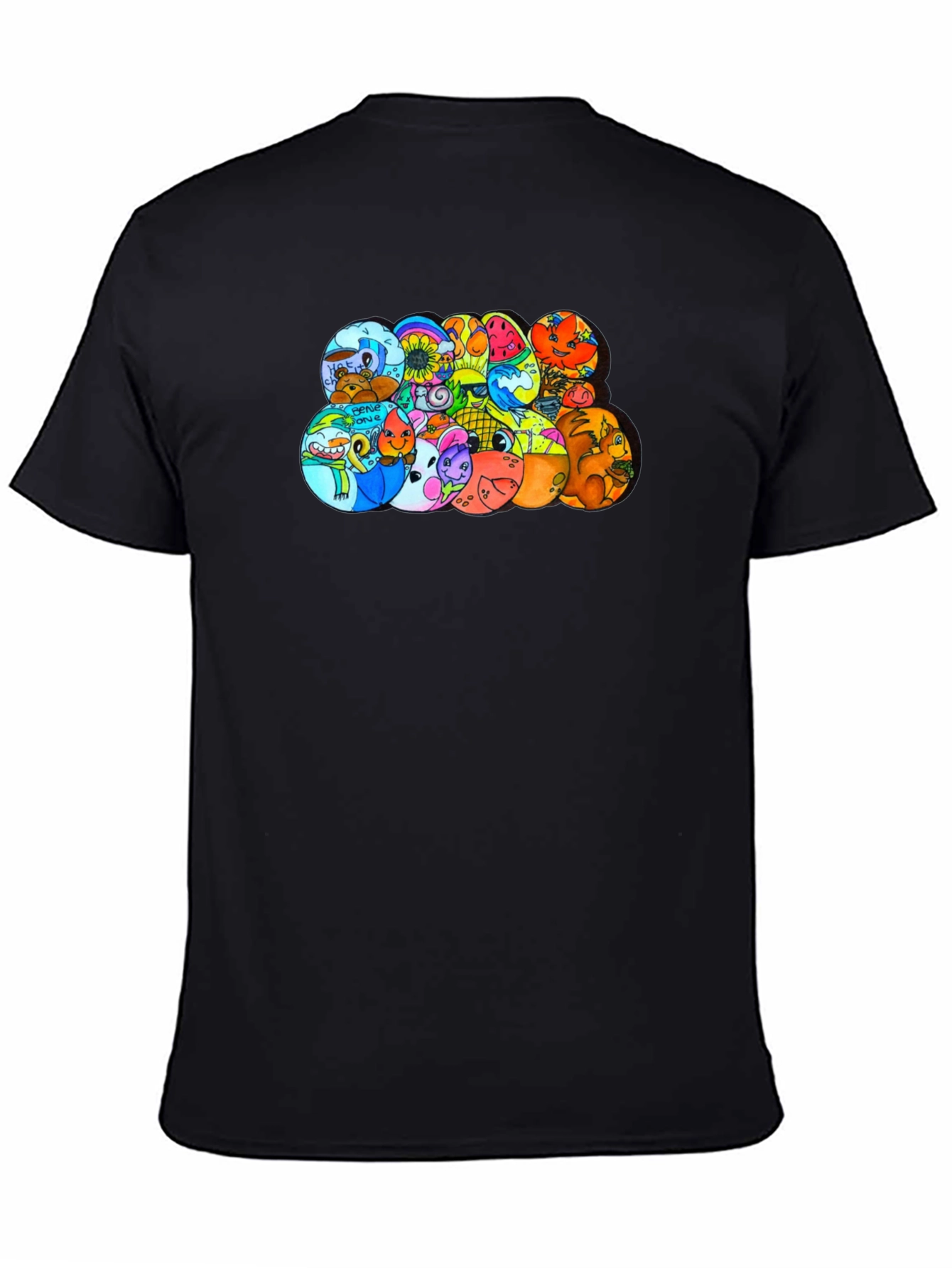 Cartoon Character Circles Black T-Shirt