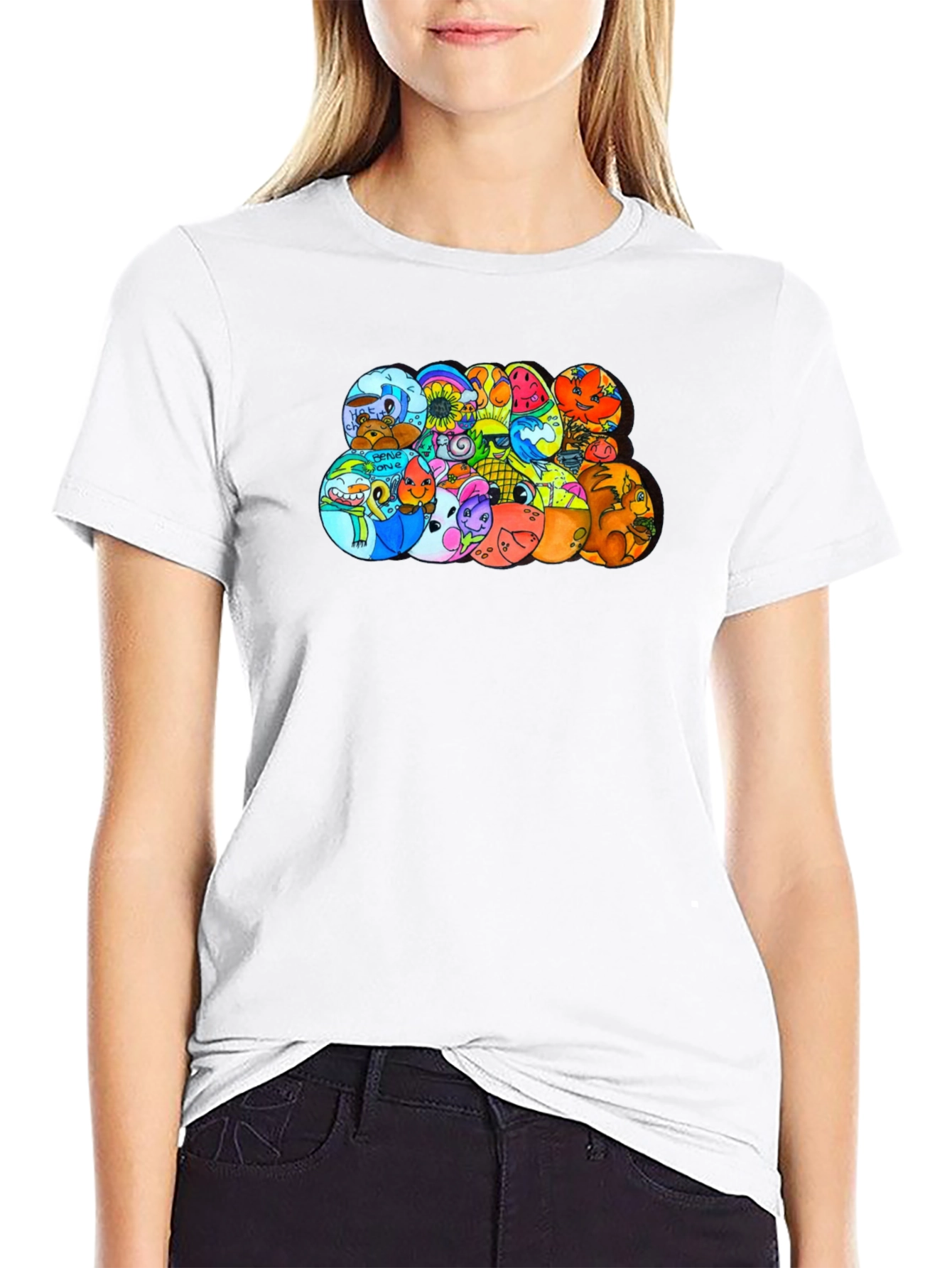 Cartoon Character Circles Black T-Shirt