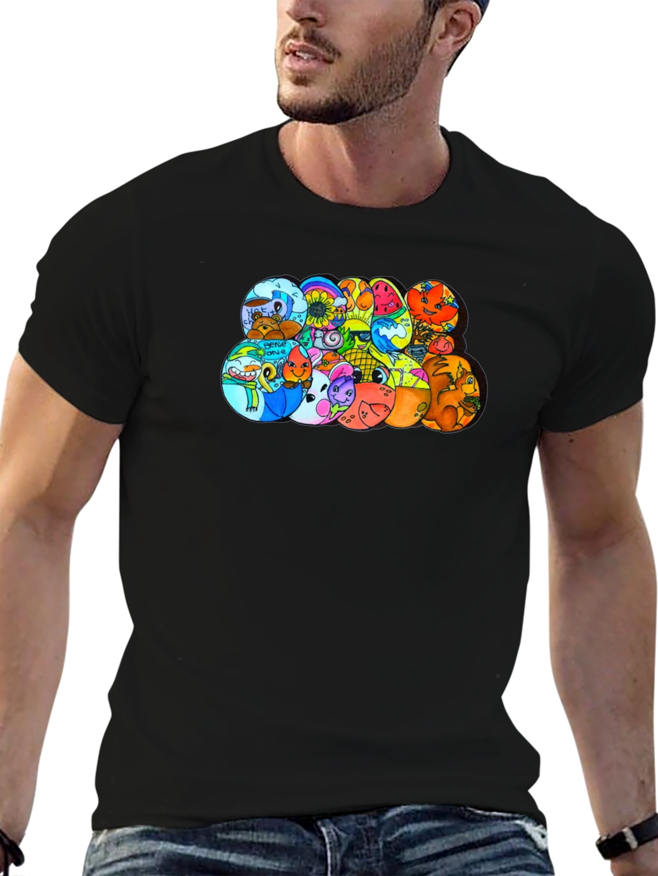 Cartoon Character Circles Black T-Shirt