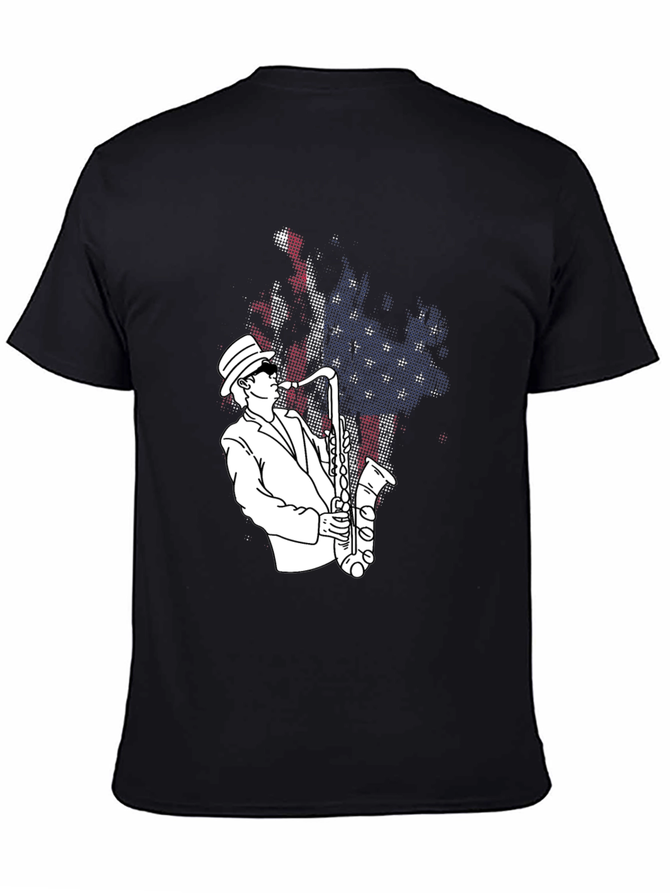 Jazz Saxophone Player T-Shirt - USA Flag Design