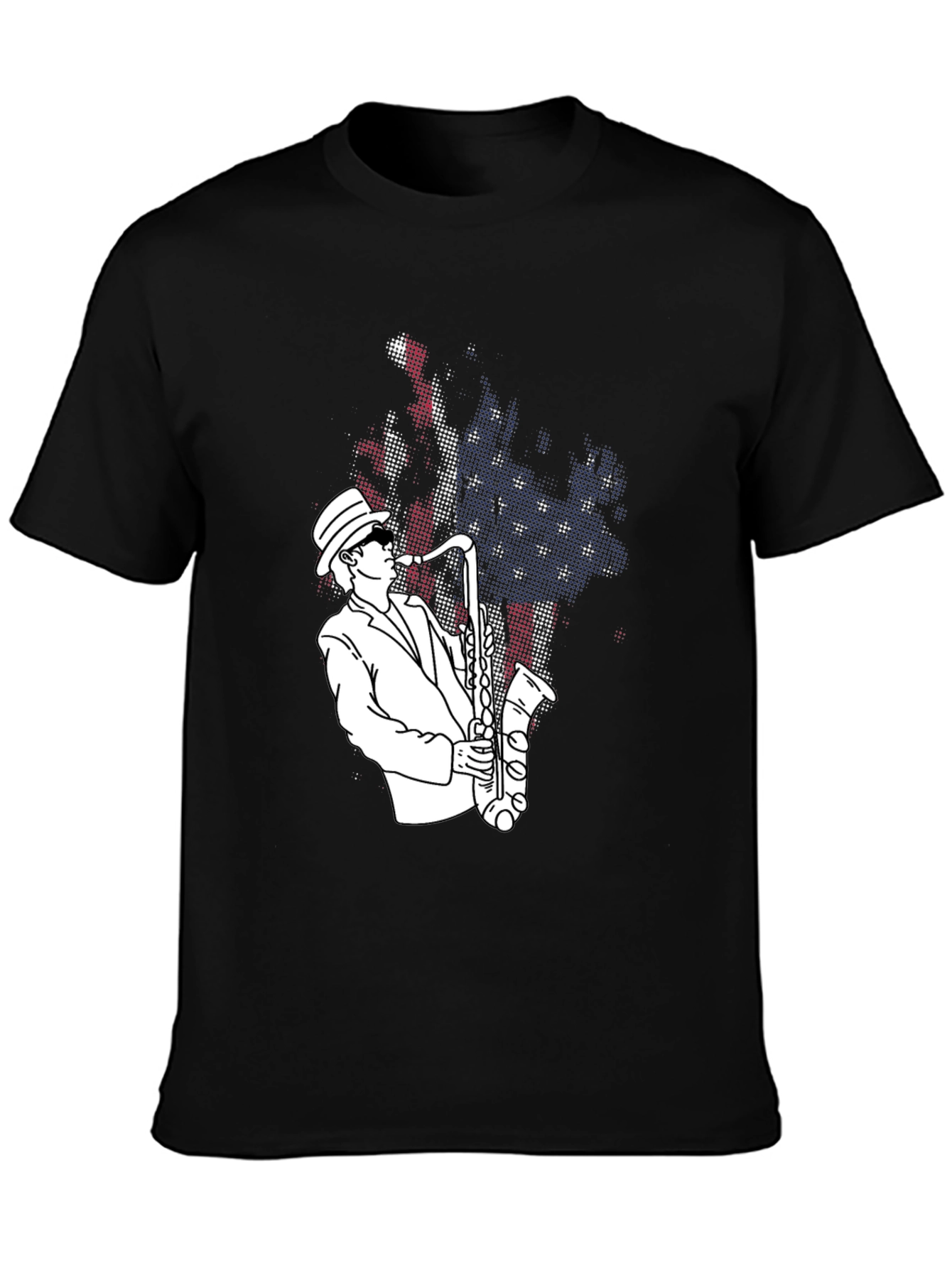 Jazz Saxophone Player T-Shirt - USA Flag Design