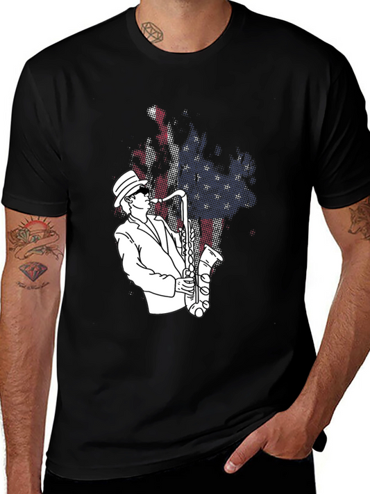 Jazz Saxophone Player T-Shirt - USA Flag Design