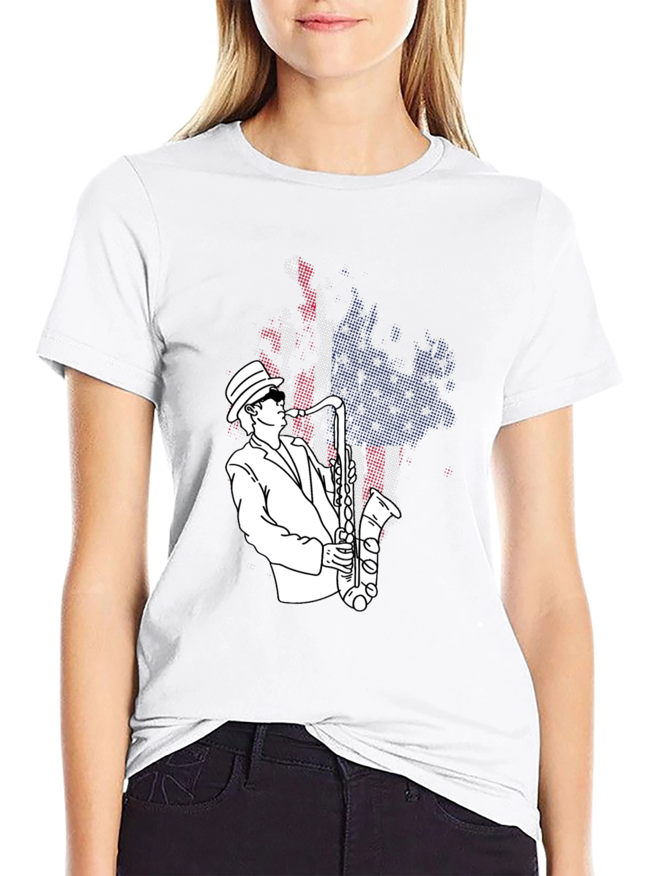 Jazz Saxophone Player T-Shirt - USA Flag Design