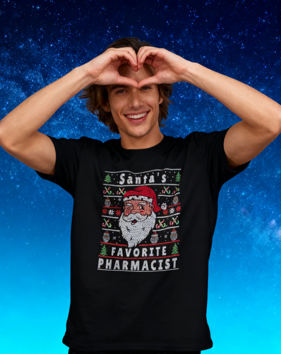 Santa's Favorite Pharmacist Christmas T-Shirt - 100% Cotton, Festive Tee for Holiday & Professional Occasions