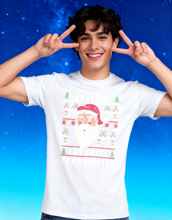 Santa's Favorite Pharmacist Christmas T-Shirt - 100% Cotton, Festive Tee for Holiday & Professional Occasions