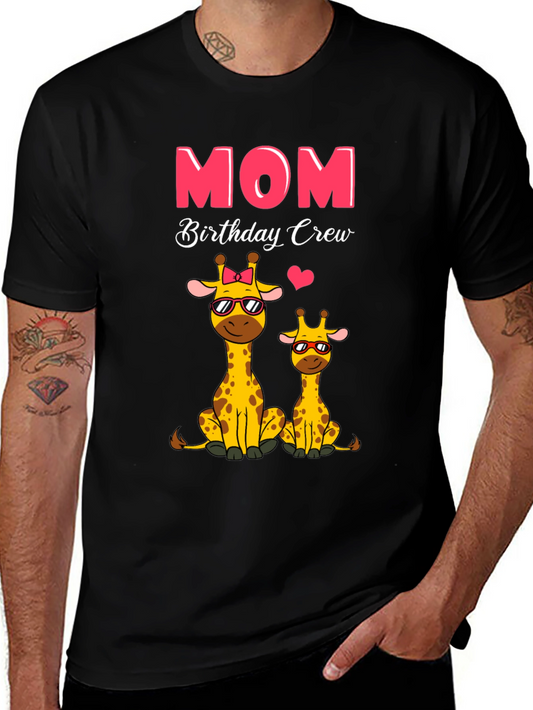 Mom Birthday Crew Giraffe Graphic T-Shirt