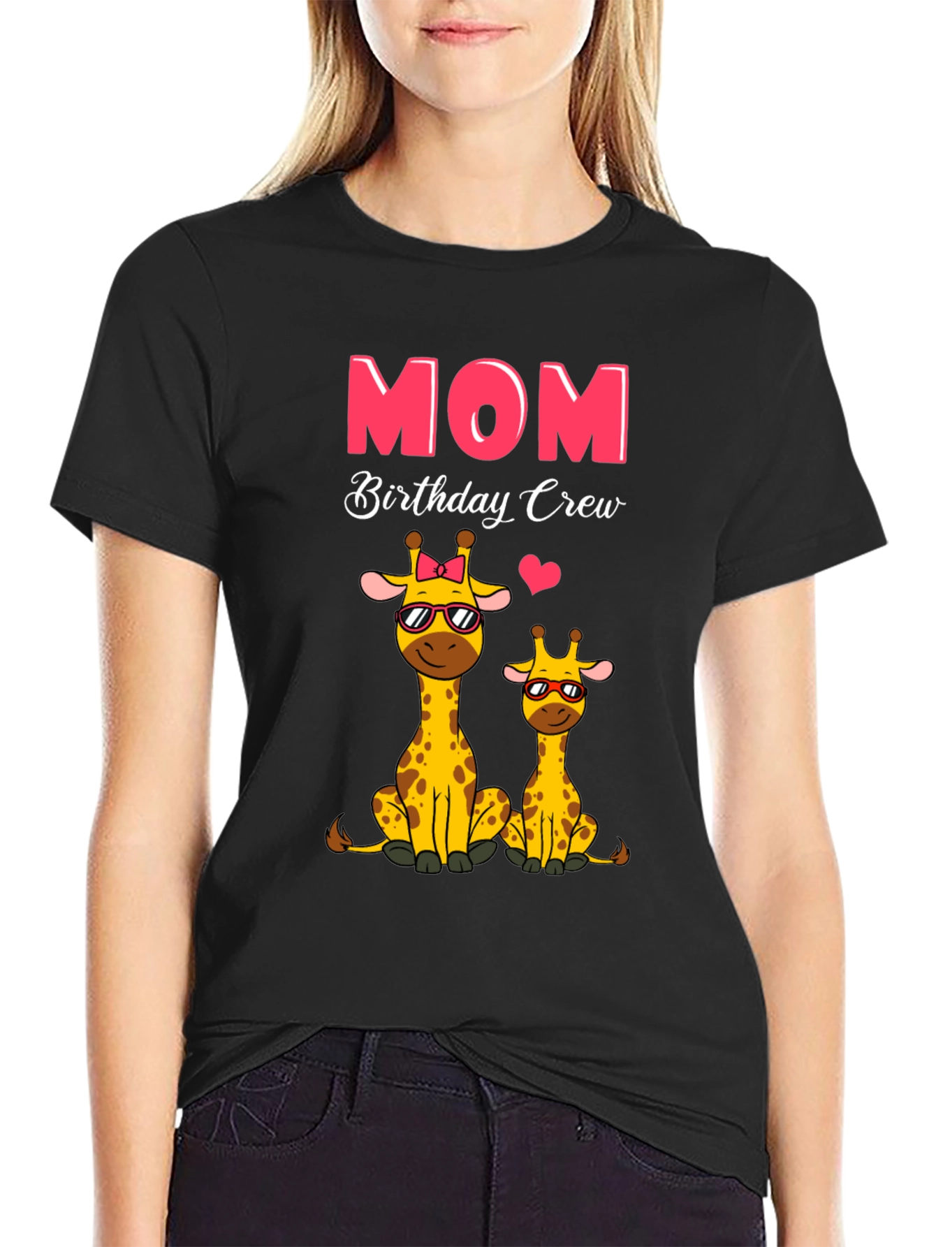 Mom Birthday Crew Giraffe Graphic T-Shirt