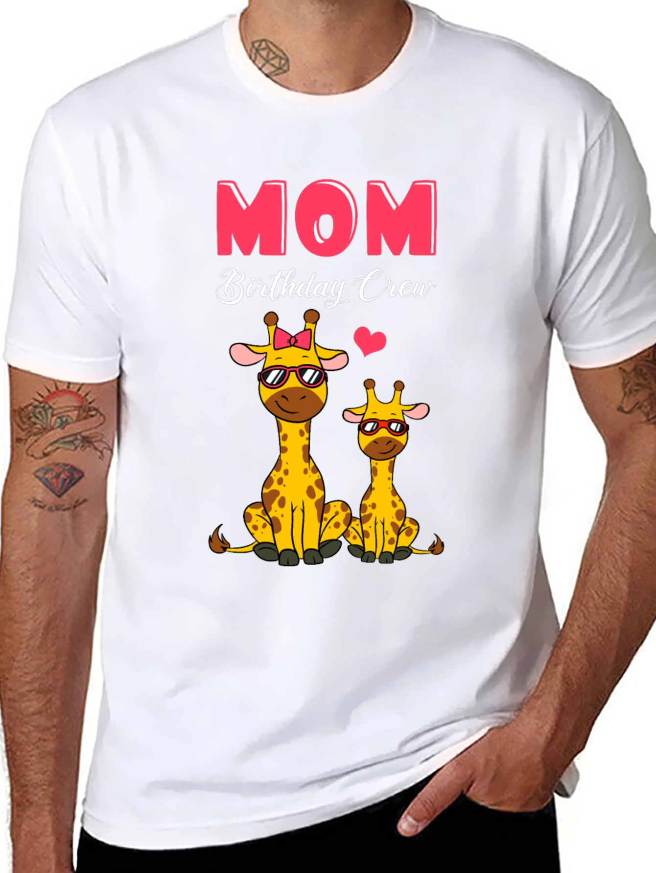 Mom Birthday Crew Giraffe Graphic T-Shirt