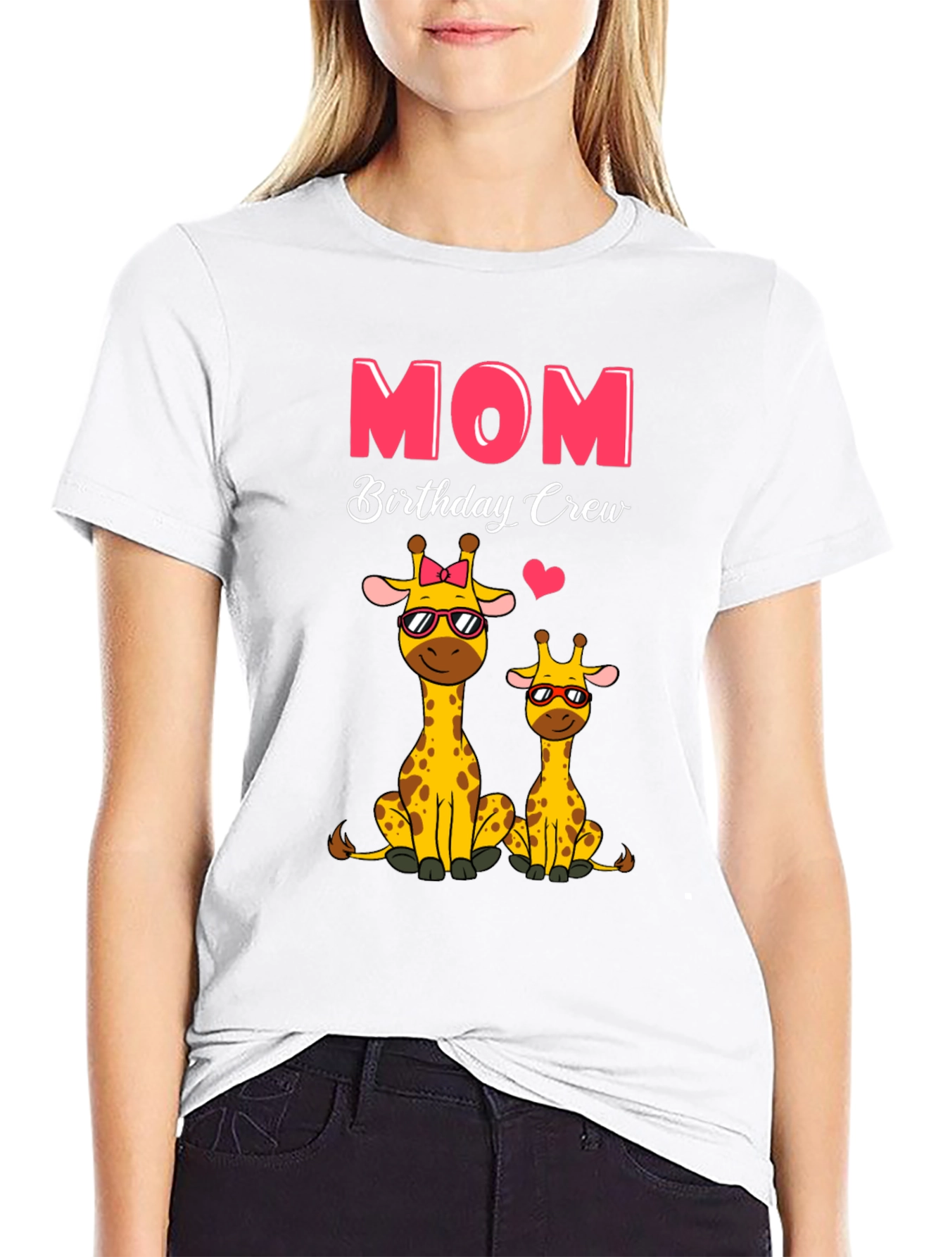 Mom Birthday Crew Giraffe Graphic T-Shirt