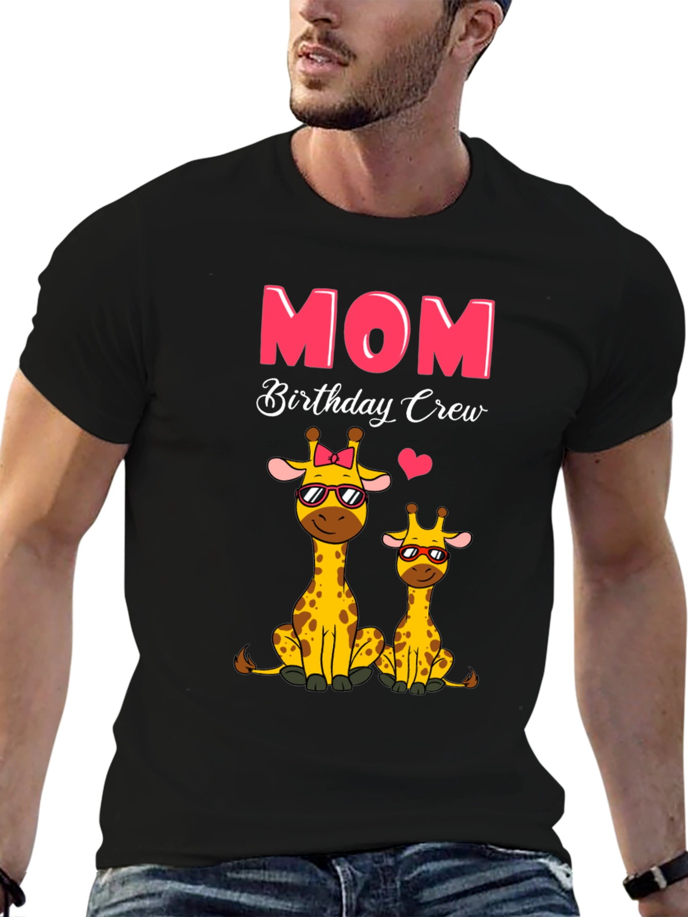 Mom Birthday Crew Giraffe Graphic T-Shirt