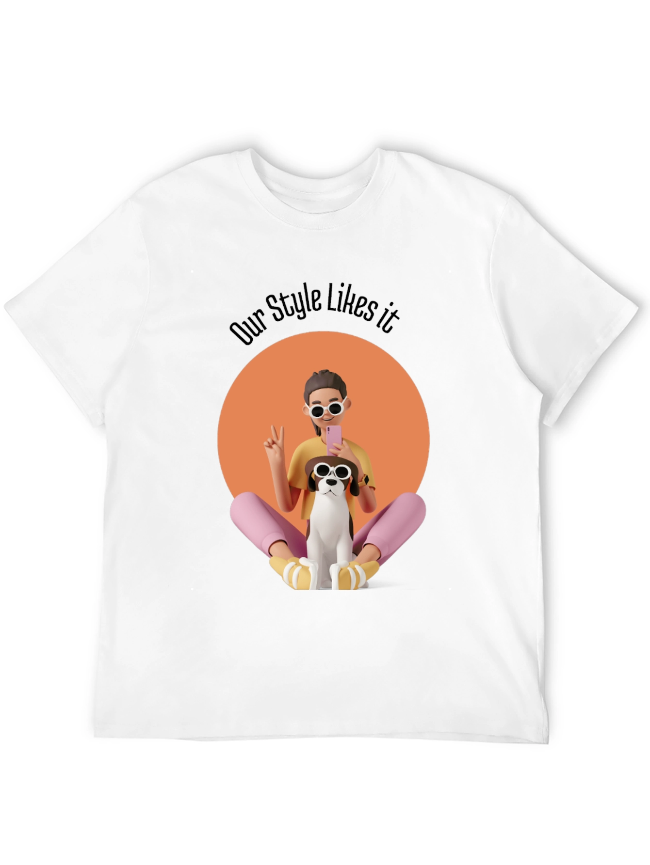 Stylish Graphic T-Shirt with Cartoon Girl and Dog