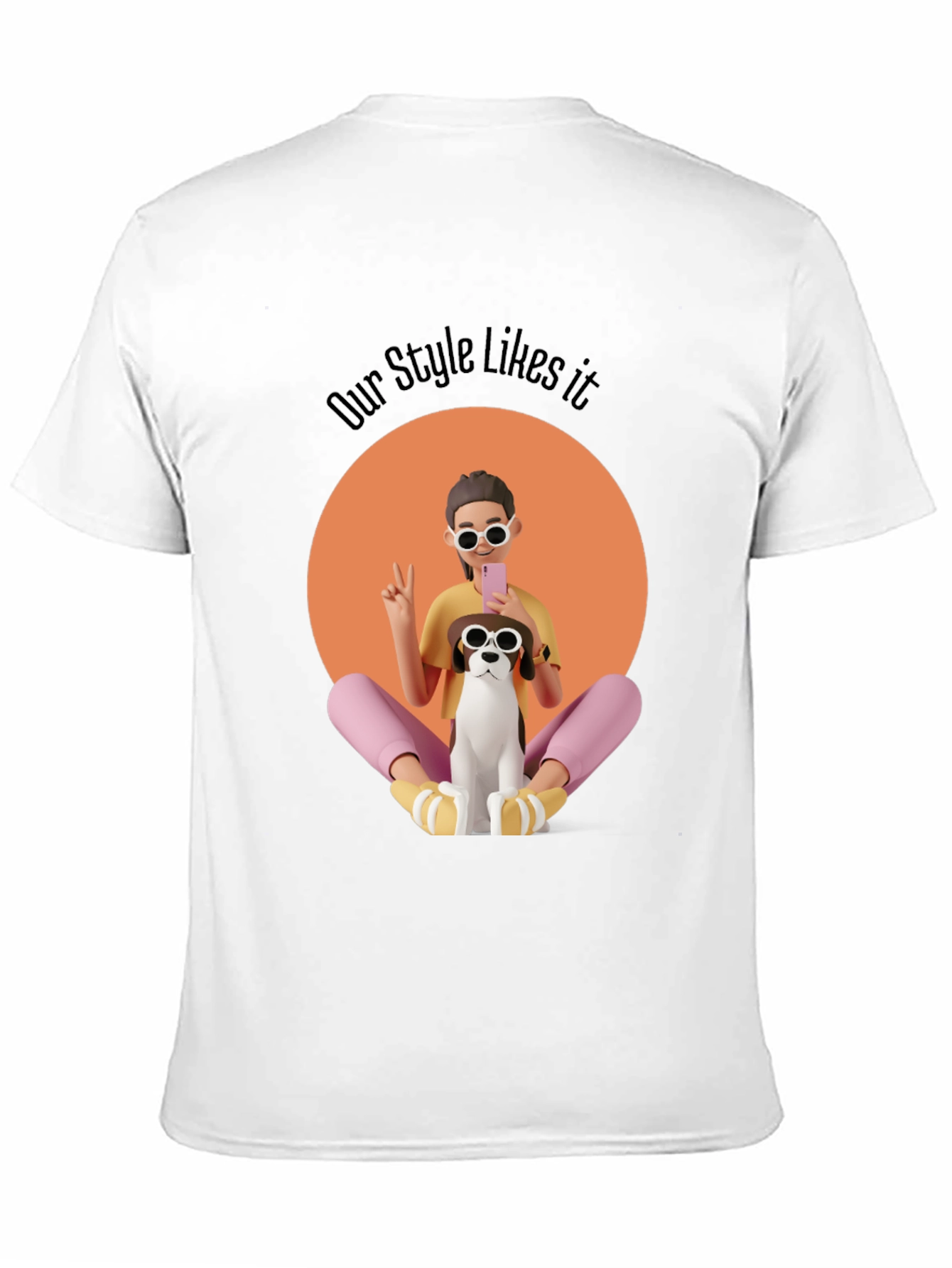 Stylish Graphic T-Shirt with Cartoon Girl and Dog