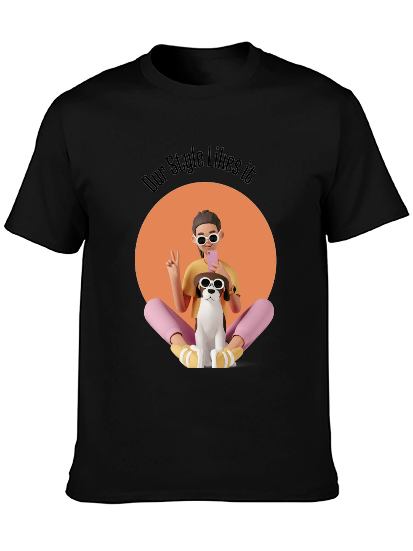 Stylish Graphic T-Shirt with Cartoon Girl and Dog
