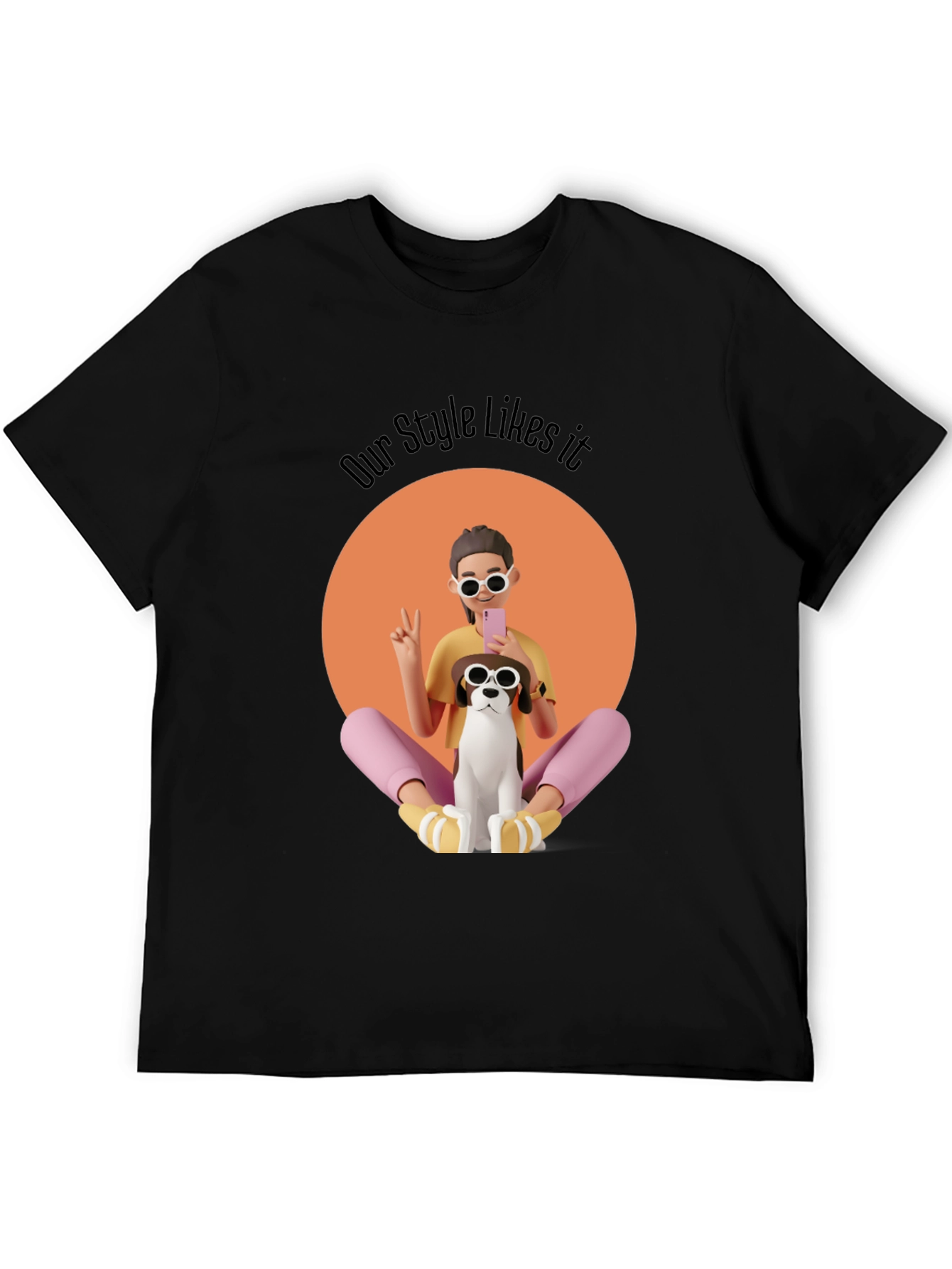 Stylish Graphic T-Shirt with Cartoon Girl and Dog