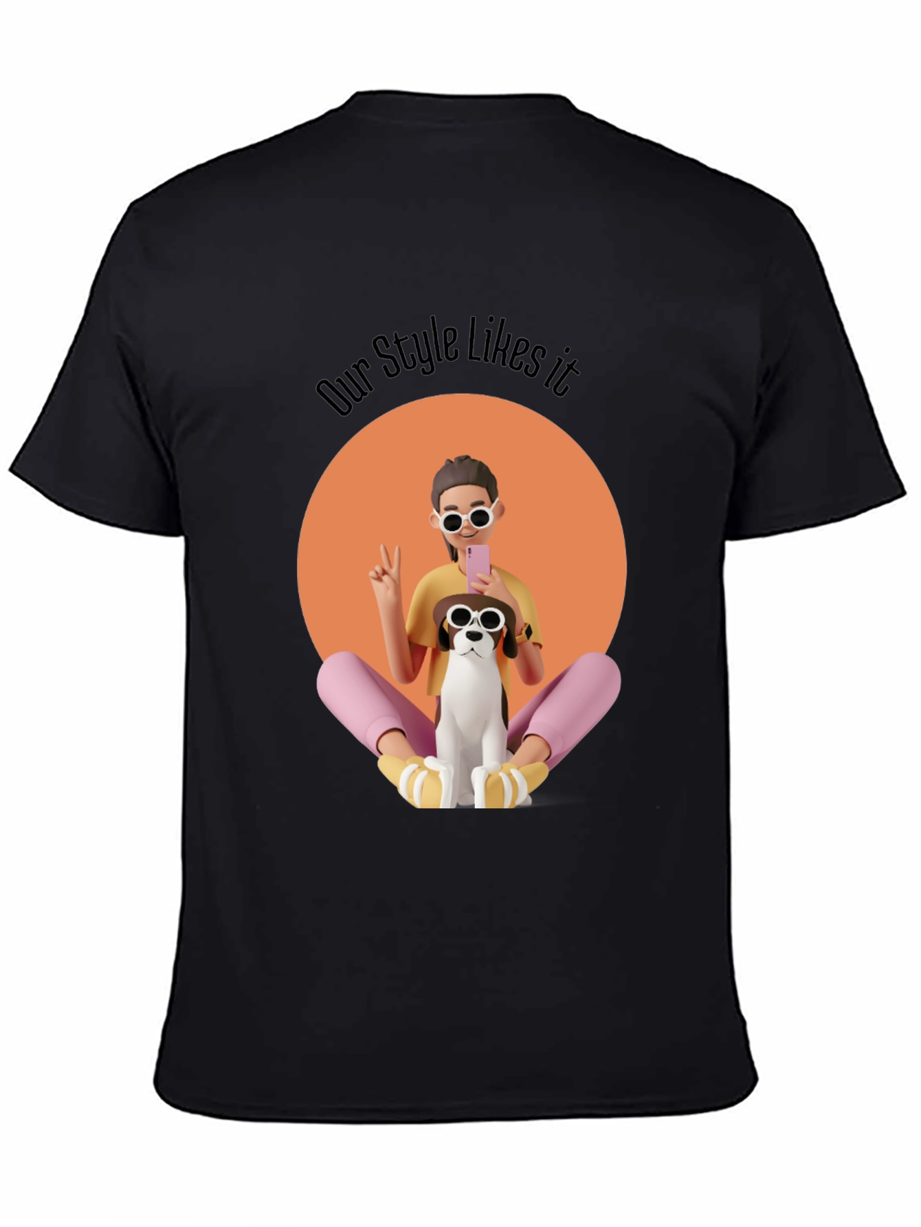 Stylish Graphic T-Shirt with Cartoon Girl and Dog
