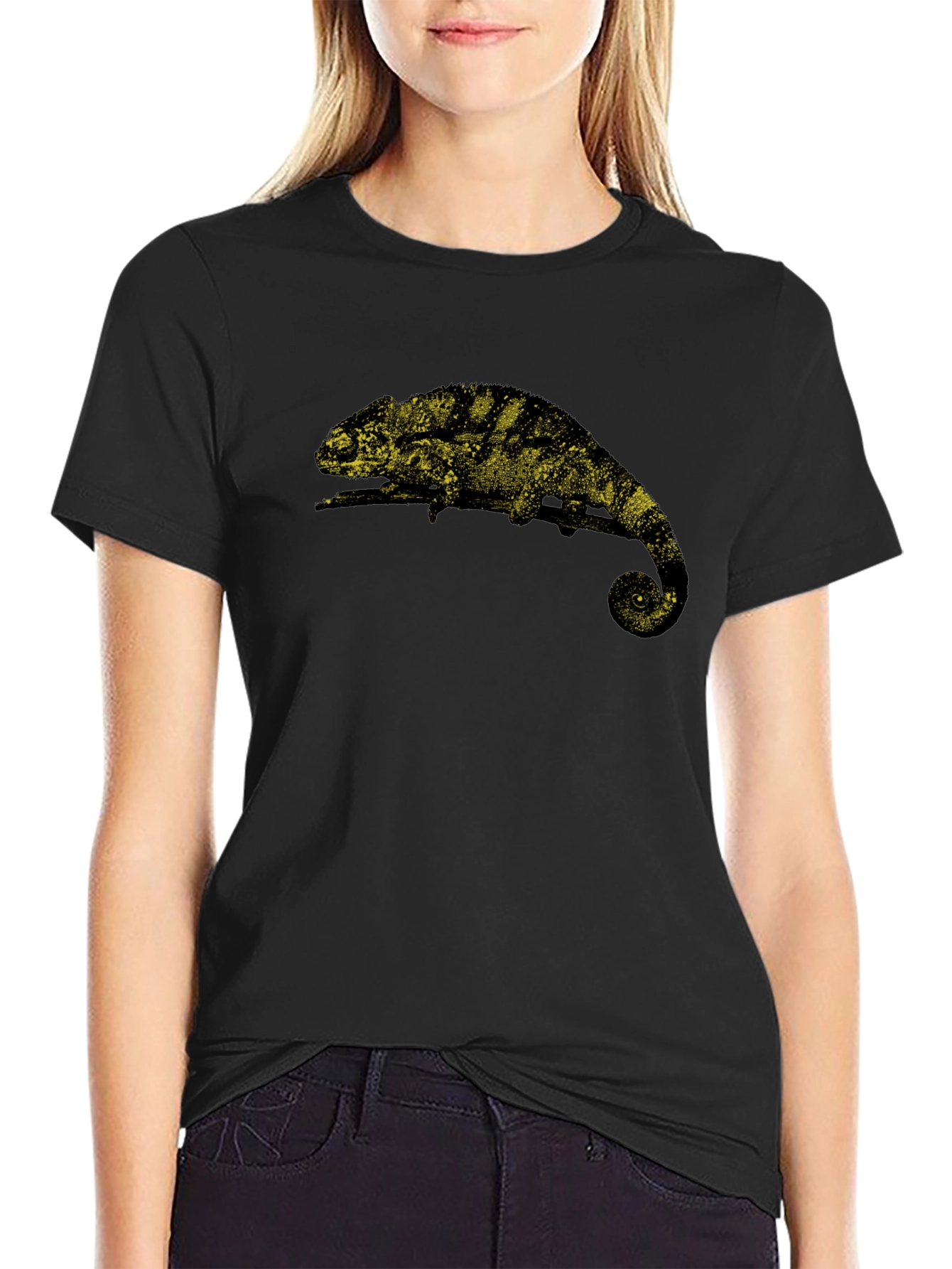 Chameleon Graphic Tee - Black Cotton T-Shirt