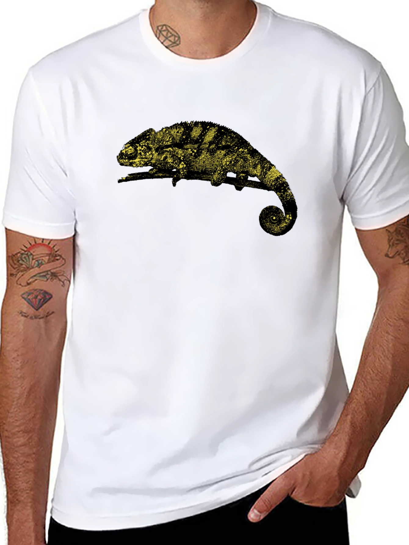 Chameleon Graphic Tee - Black Cotton T-Shirt