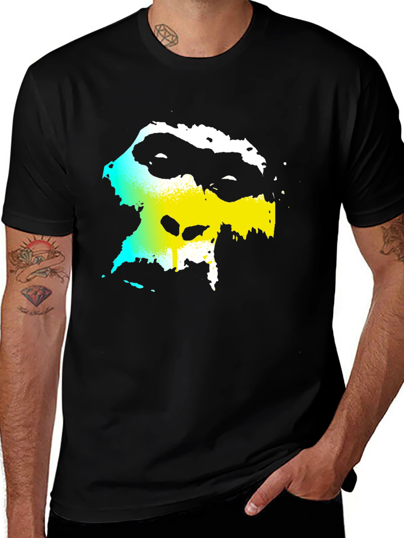 Abstract Face Graphic Black Tee