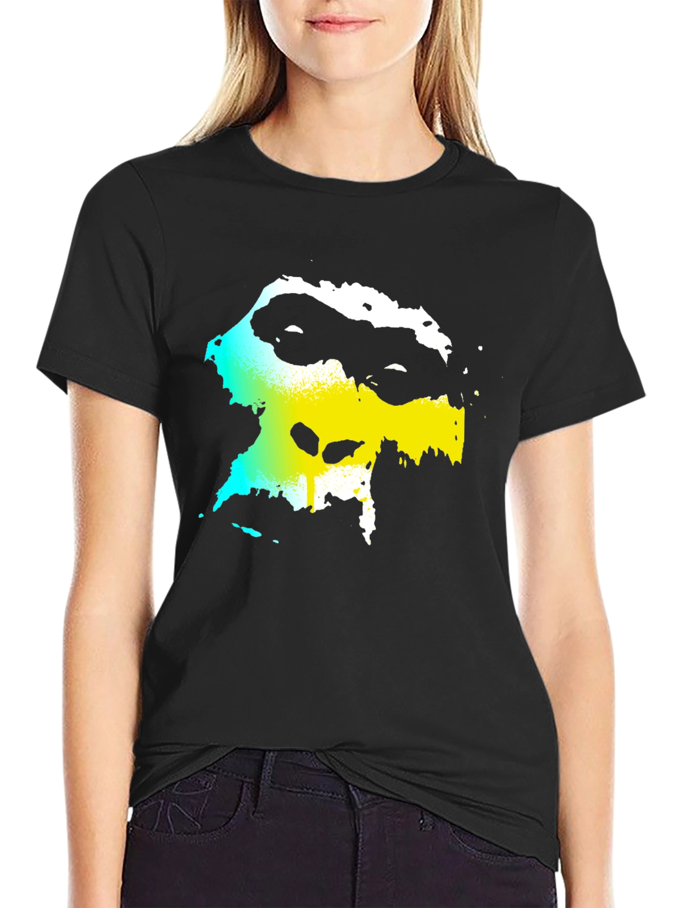 Abstract Face Graphic Black Tee