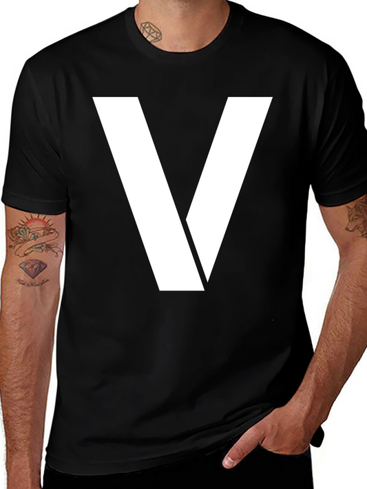 Bold White V Graphic Black T-Shirt