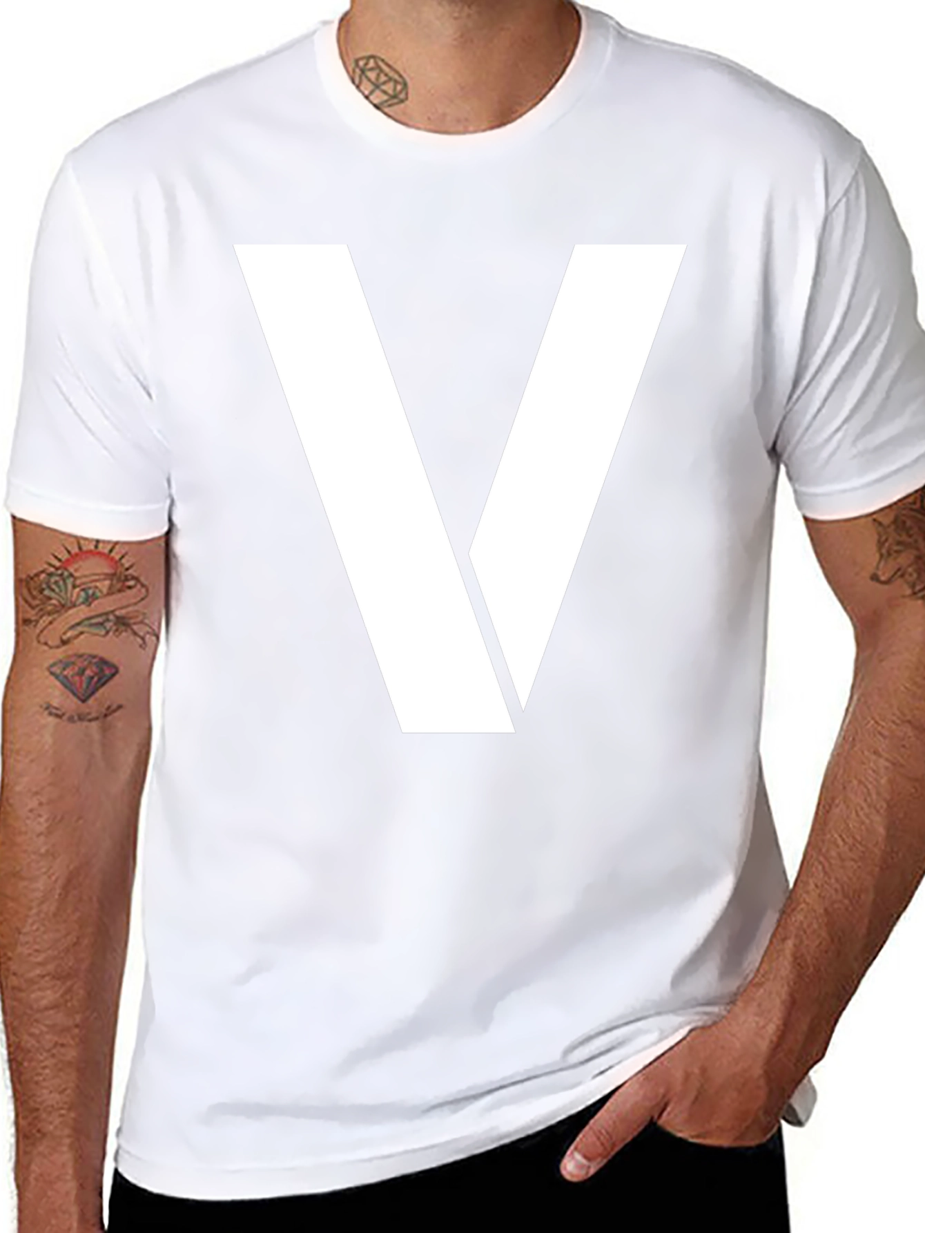 Bold White V Graphic Black T-Shirt