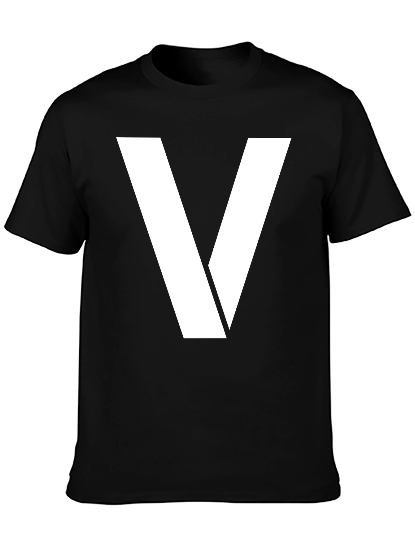 Bold White V Graphic Black T-Shirt